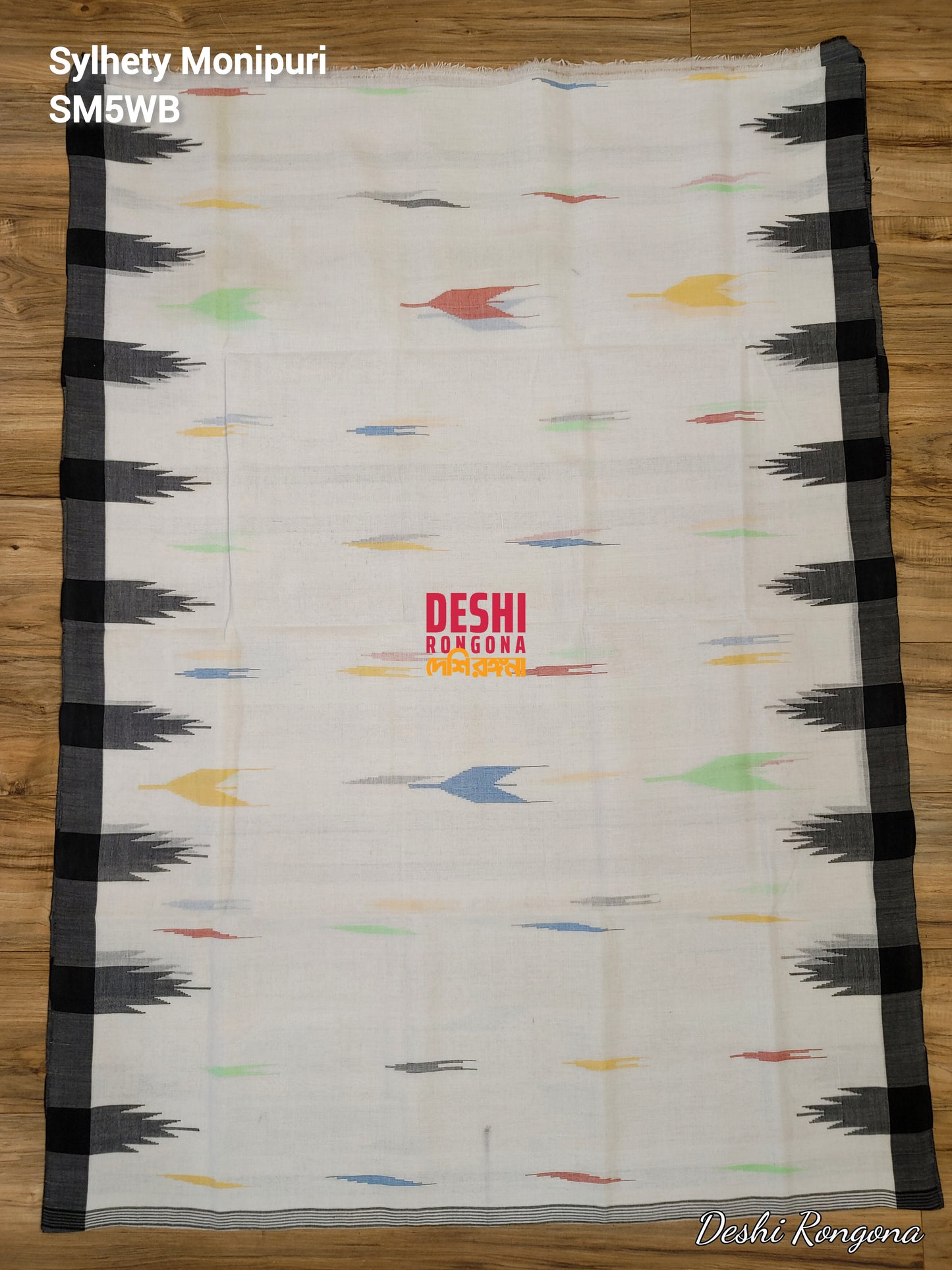 Sylheti Monipuri Handwoven Cotton Saree – White & Black