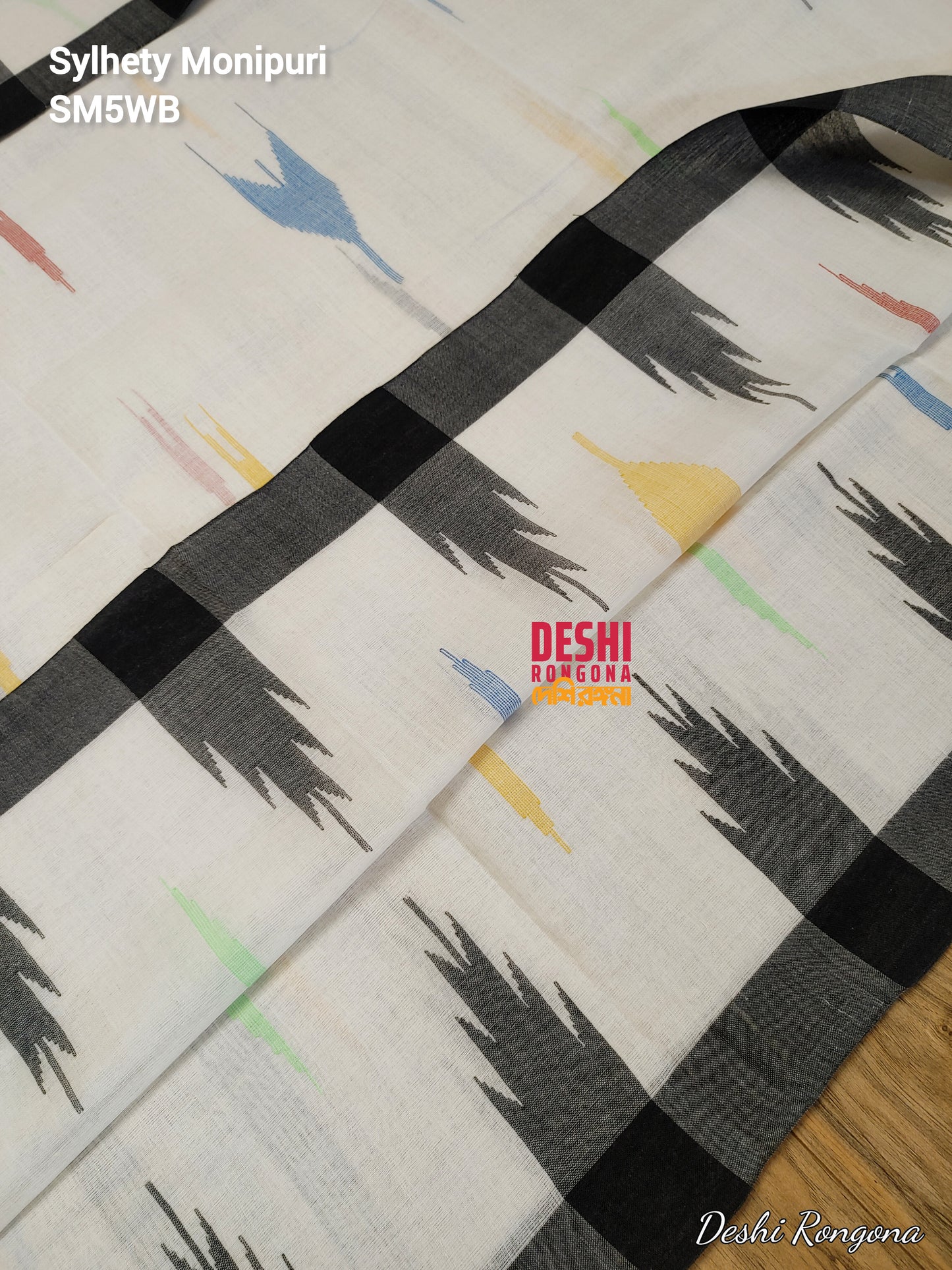 Sylheti Monipuri Handwoven Cotton Saree – White & Black
