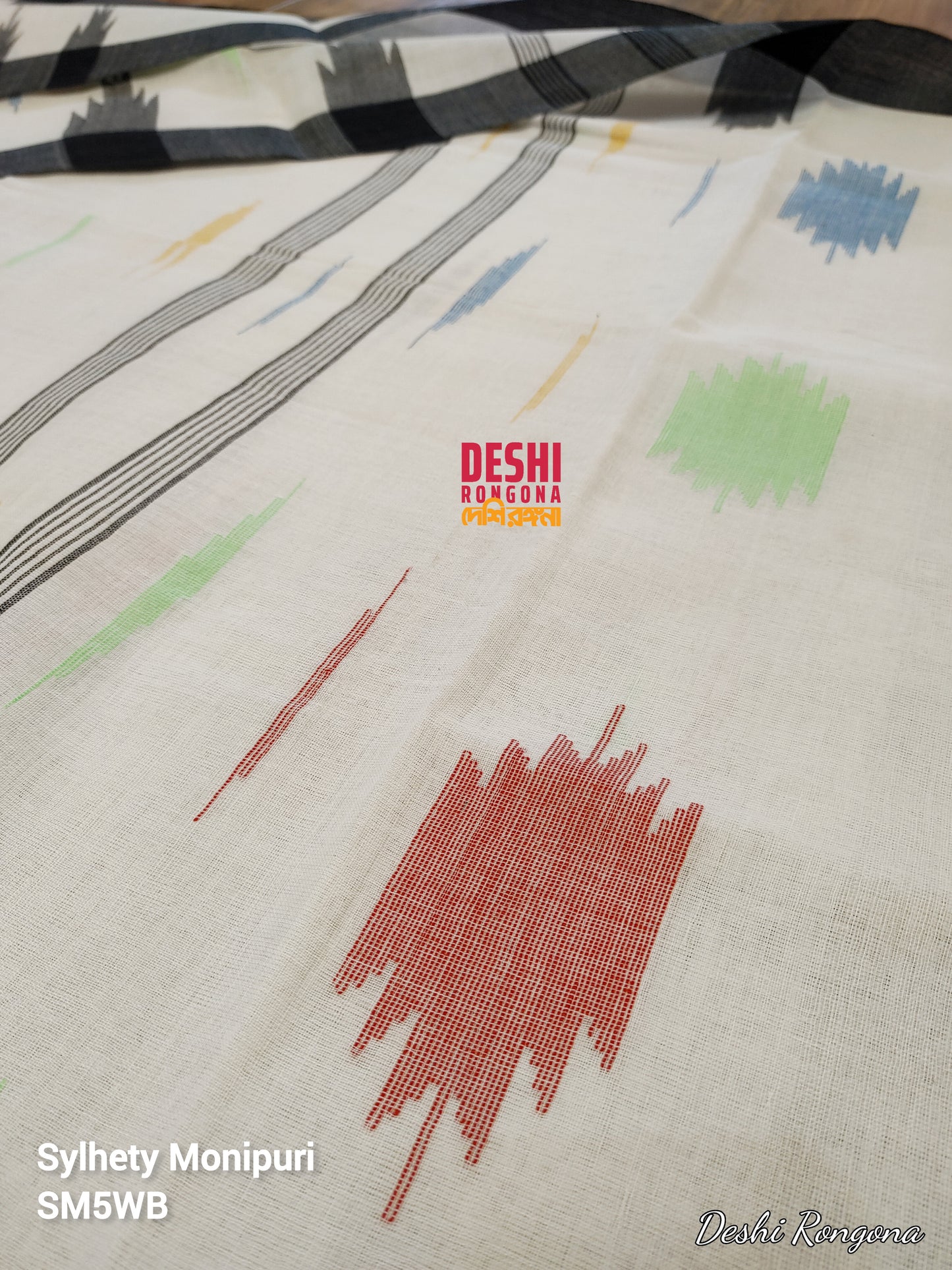 Sylheti Monipuri Handwoven Cotton Saree – White & Black