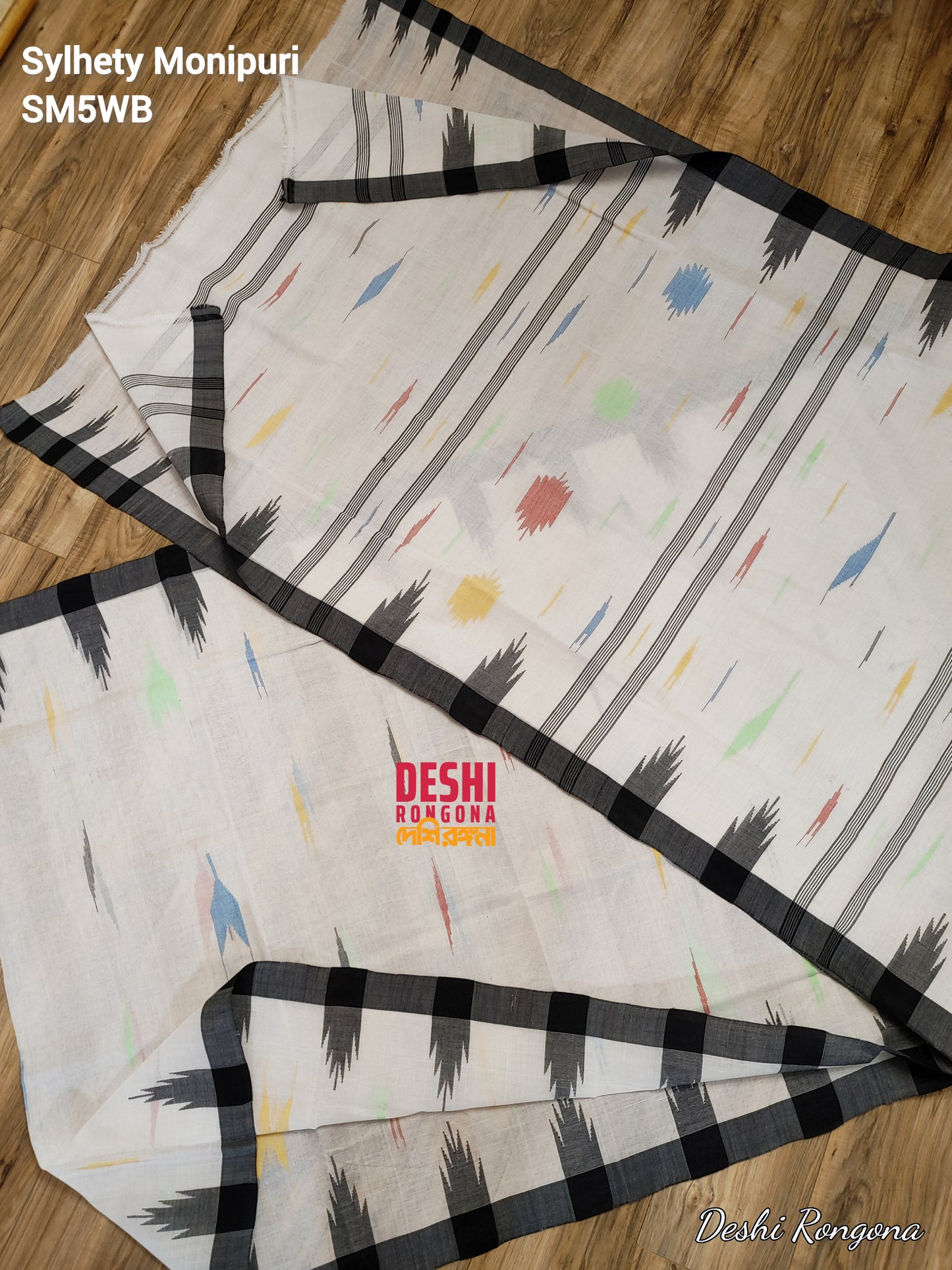 Sylheti Monipuri Handwoven Cotton Saree – White & Black