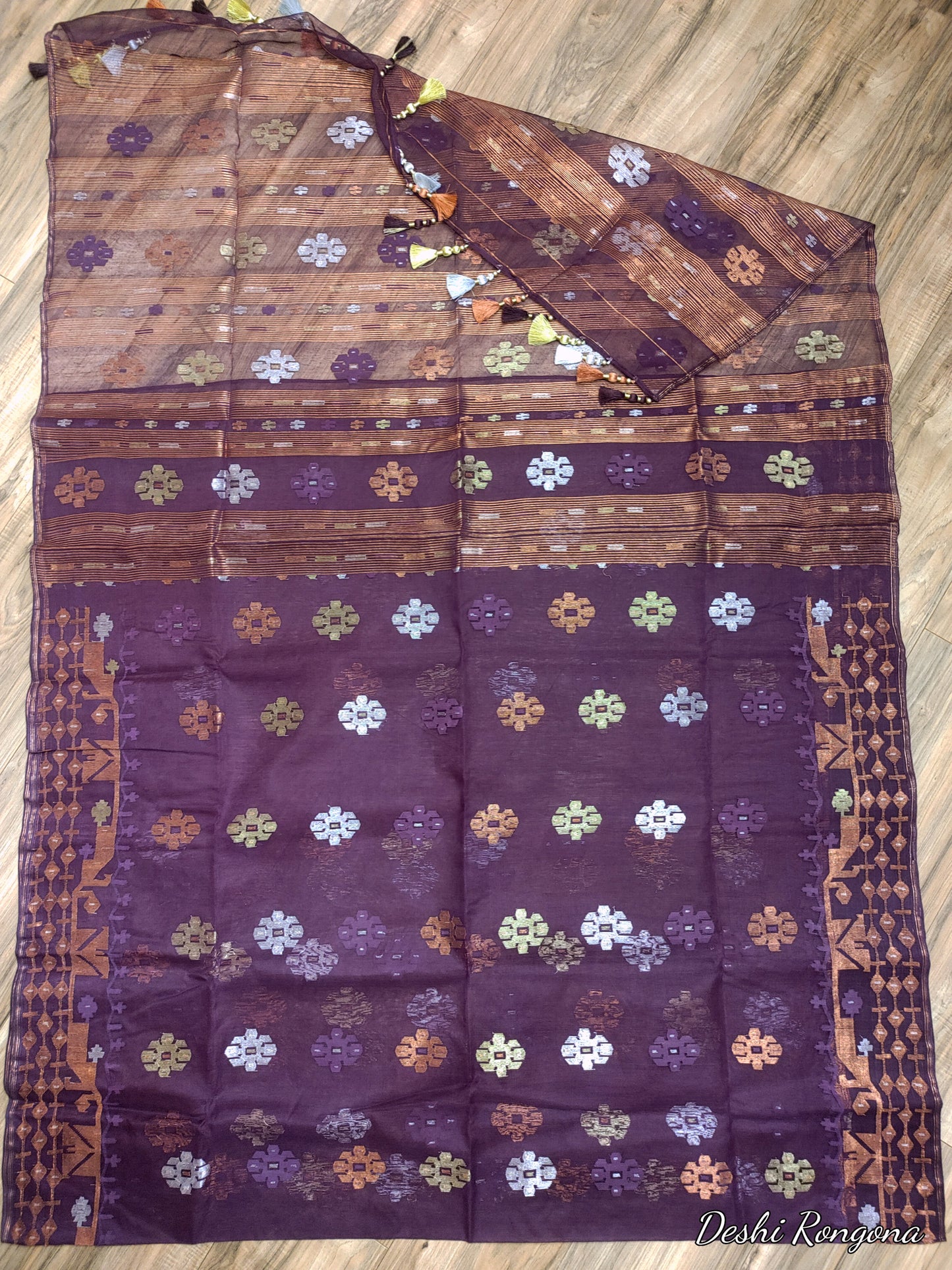 Original Dhakai Jamdani Saree - Plum Purple