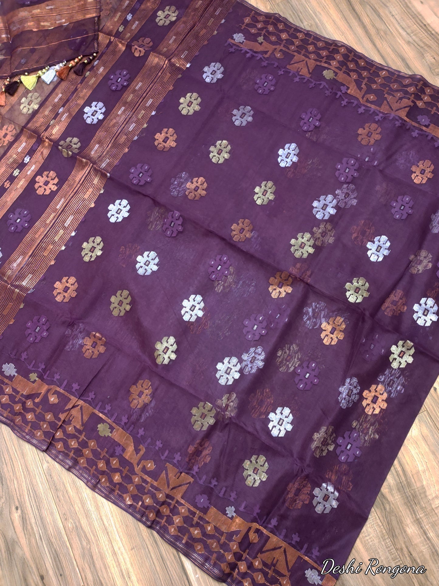 Original Dhakai Jamdani Saree - Plum Purple