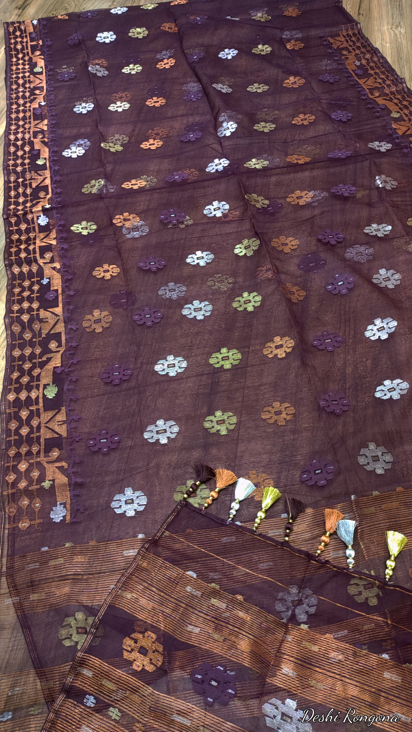 Original Dhakai Jamdani Saree - Plum Purple