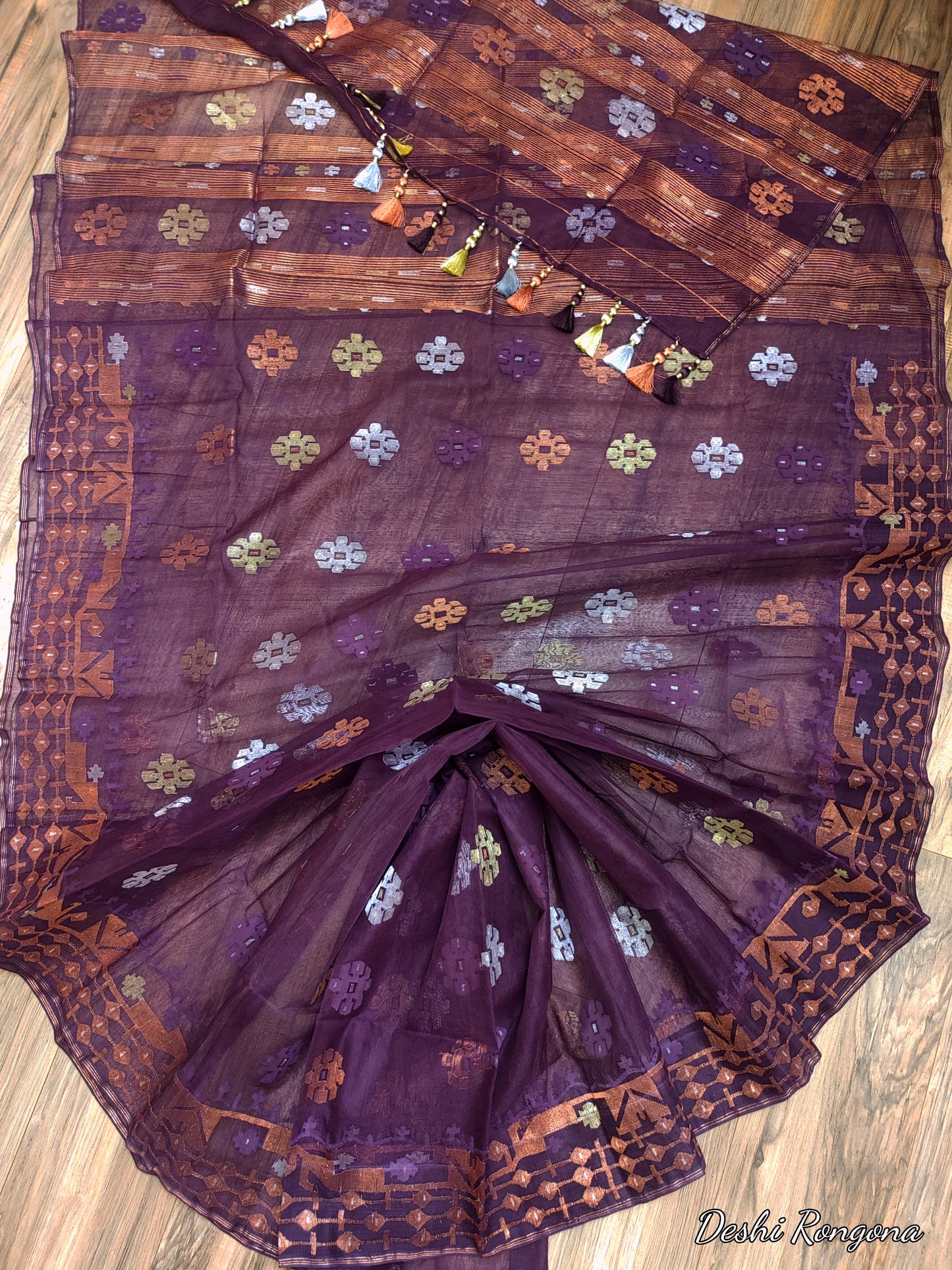 Original Dhakai Jamdani Saree - Plum Purple