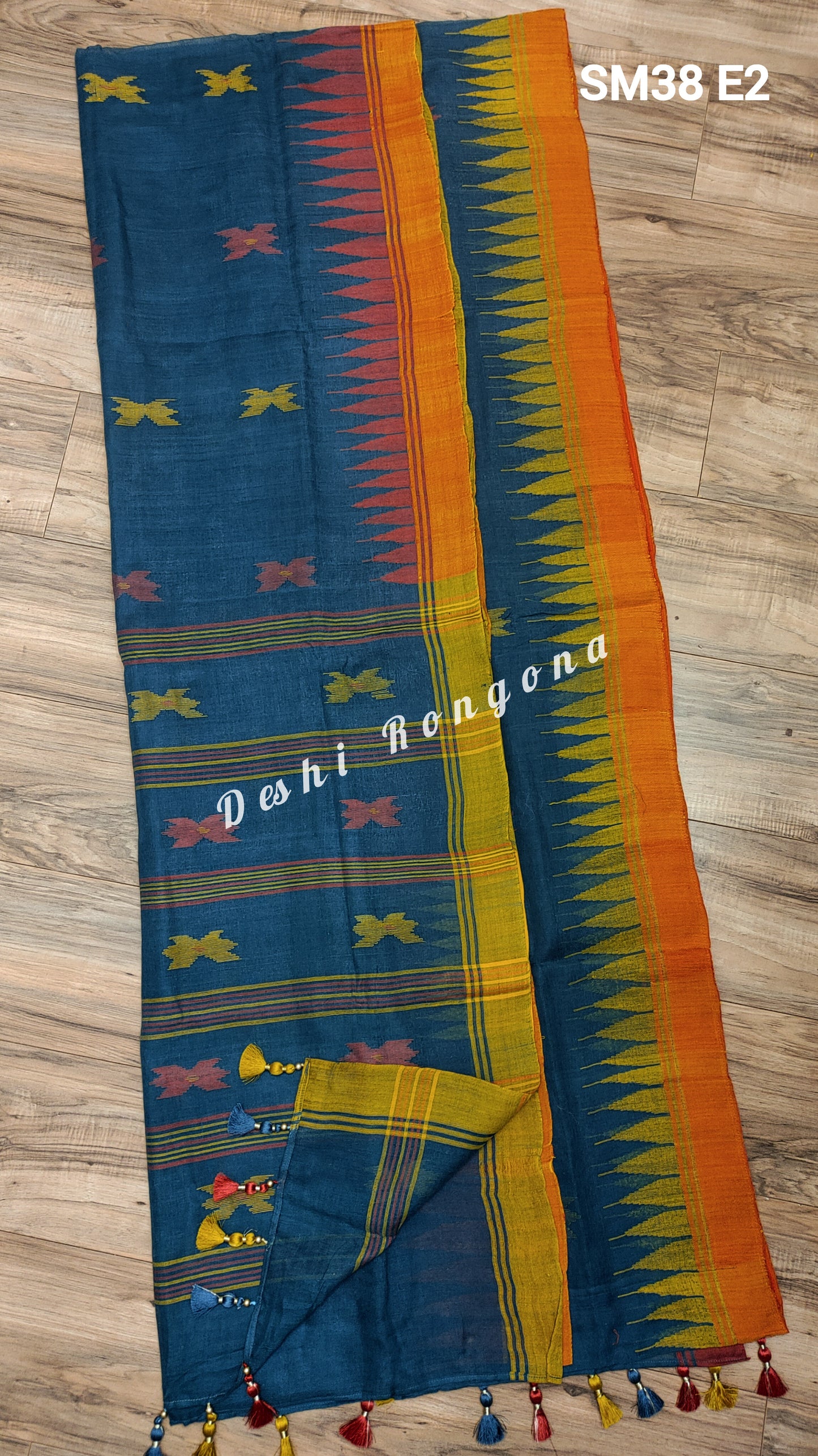 Sylheti Monipuri Handwoven Sea Green Saree with Border