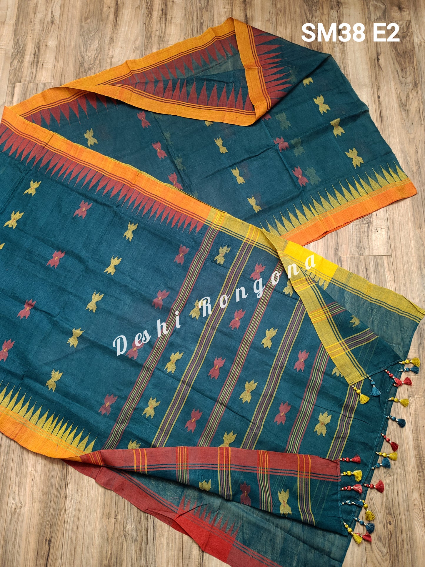 Sylheti Monipuri Handwoven Sea Green Saree with Border