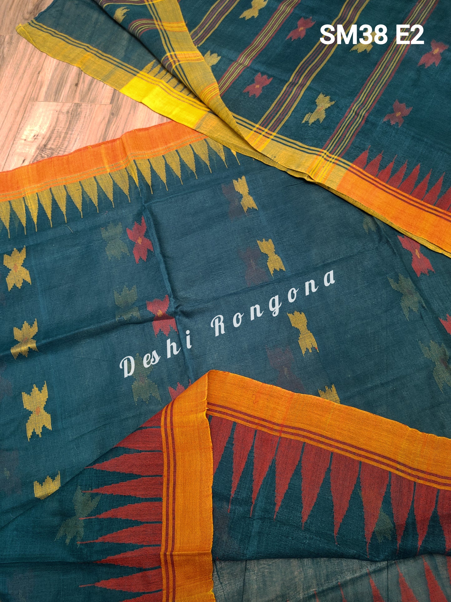 Sylheti Monipuri Handwoven Sea Green Saree with Border