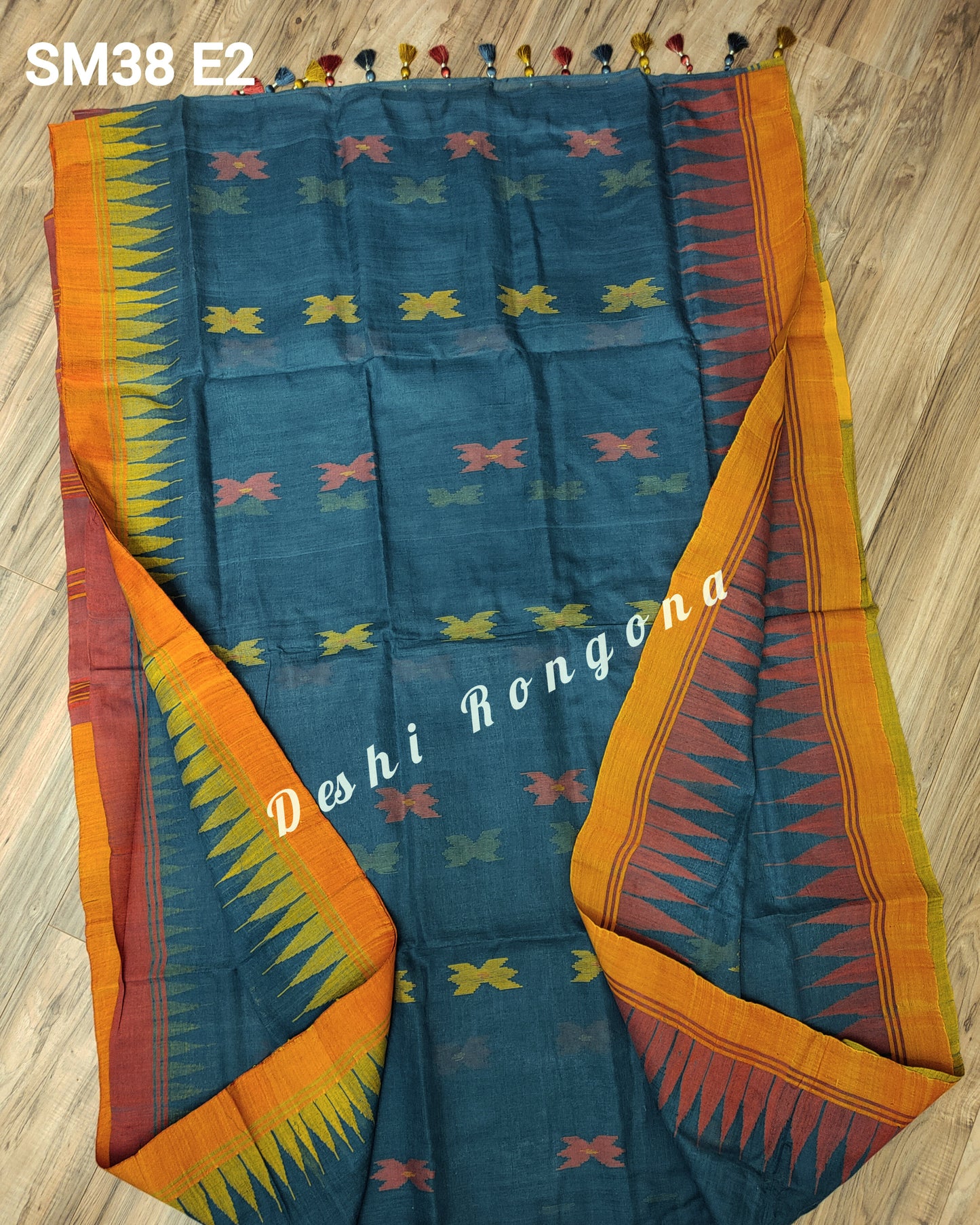 Sylheti Monipuri Handwoven Sea Green Saree with Border
