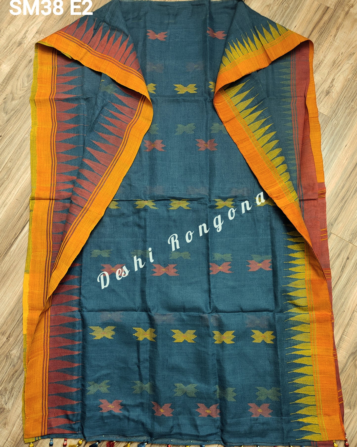 Sylheti Monipuri Handwoven Sea Green Saree with Border
