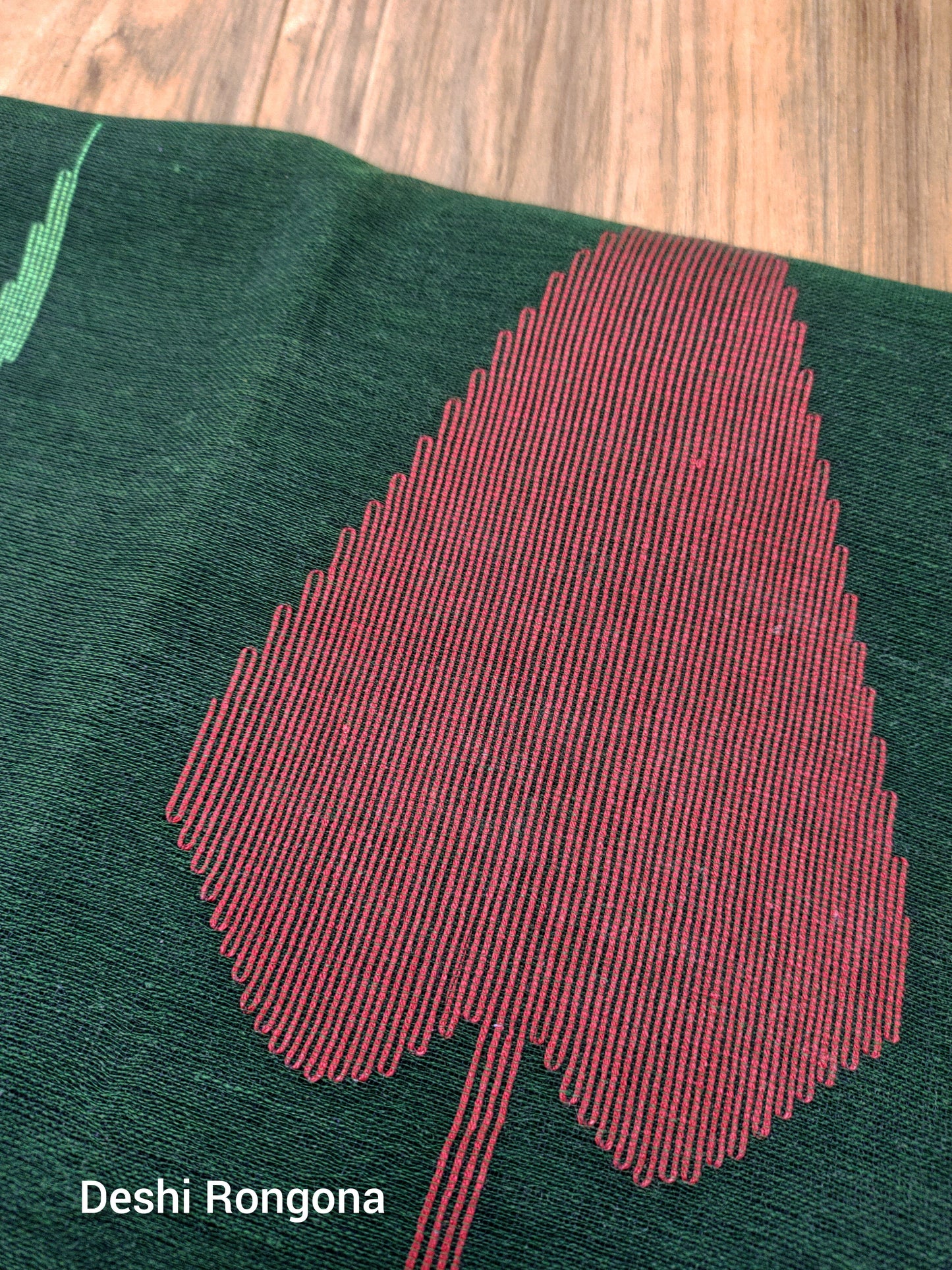 Sylheti Monipuri Handwoven Cotton Saree – Bottle Green & White