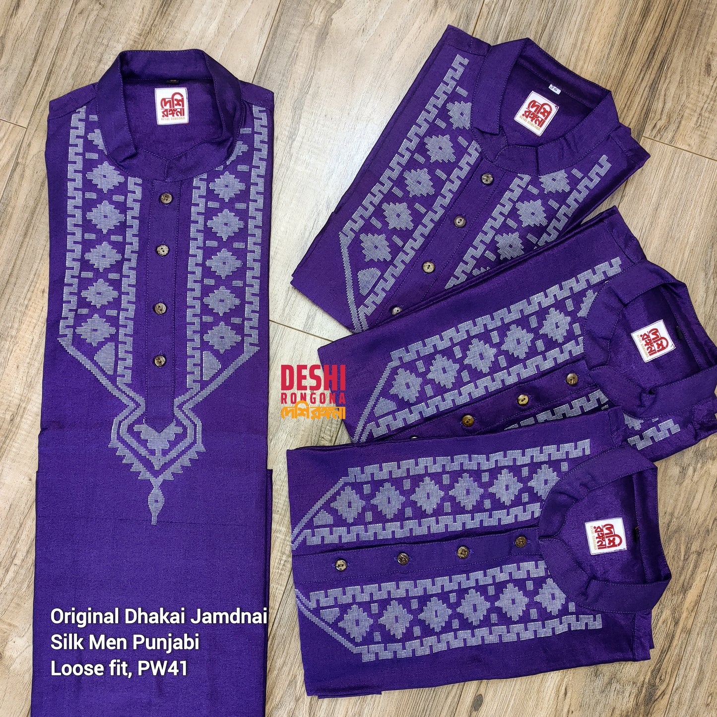 Original Dhakai Jamdani Punjabi – Handwoven Tosshor Silk, Purple