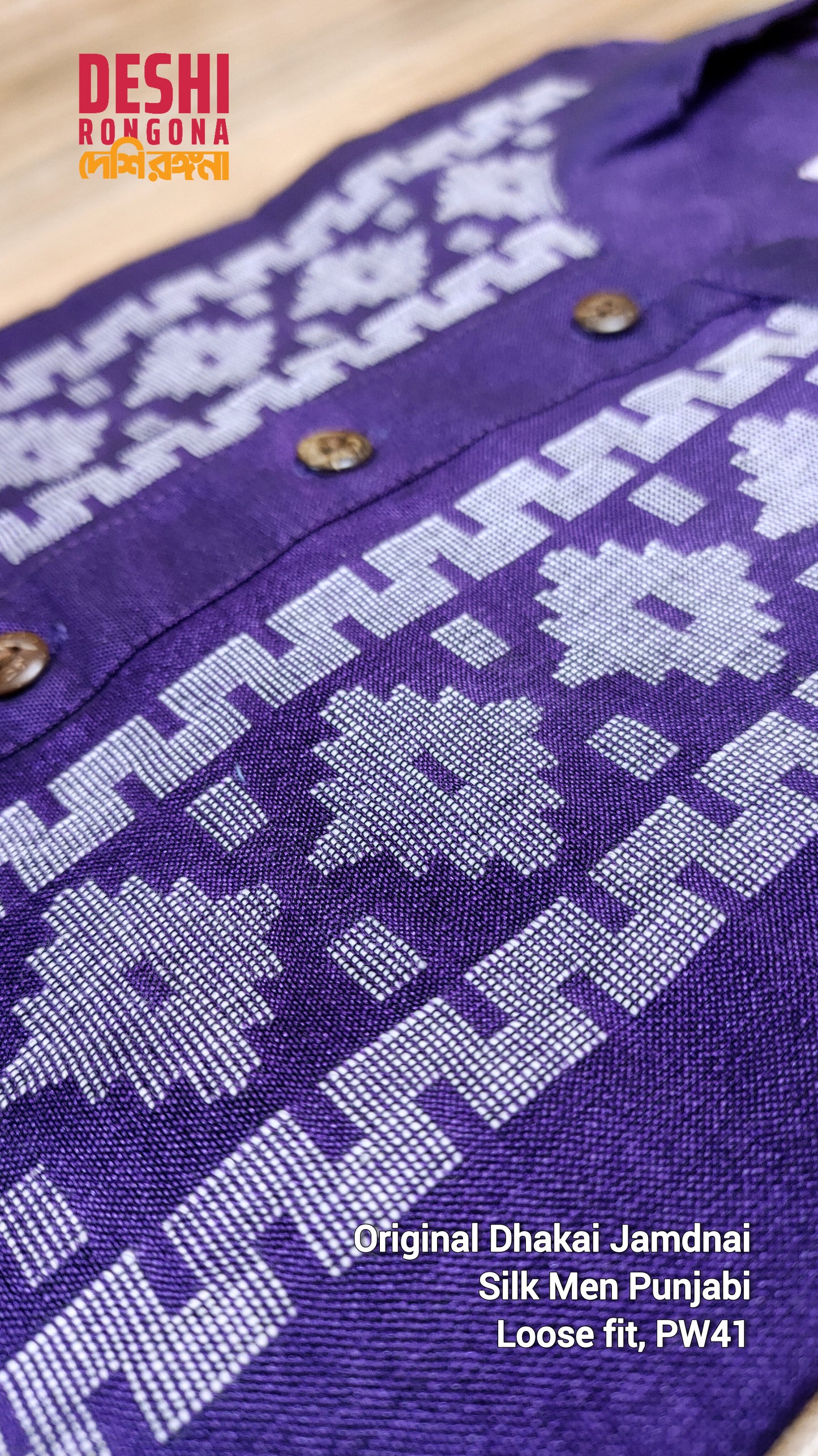 Original Dhakai Jamdani Punjabi – Handwoven Tosshor Silk, Purple
