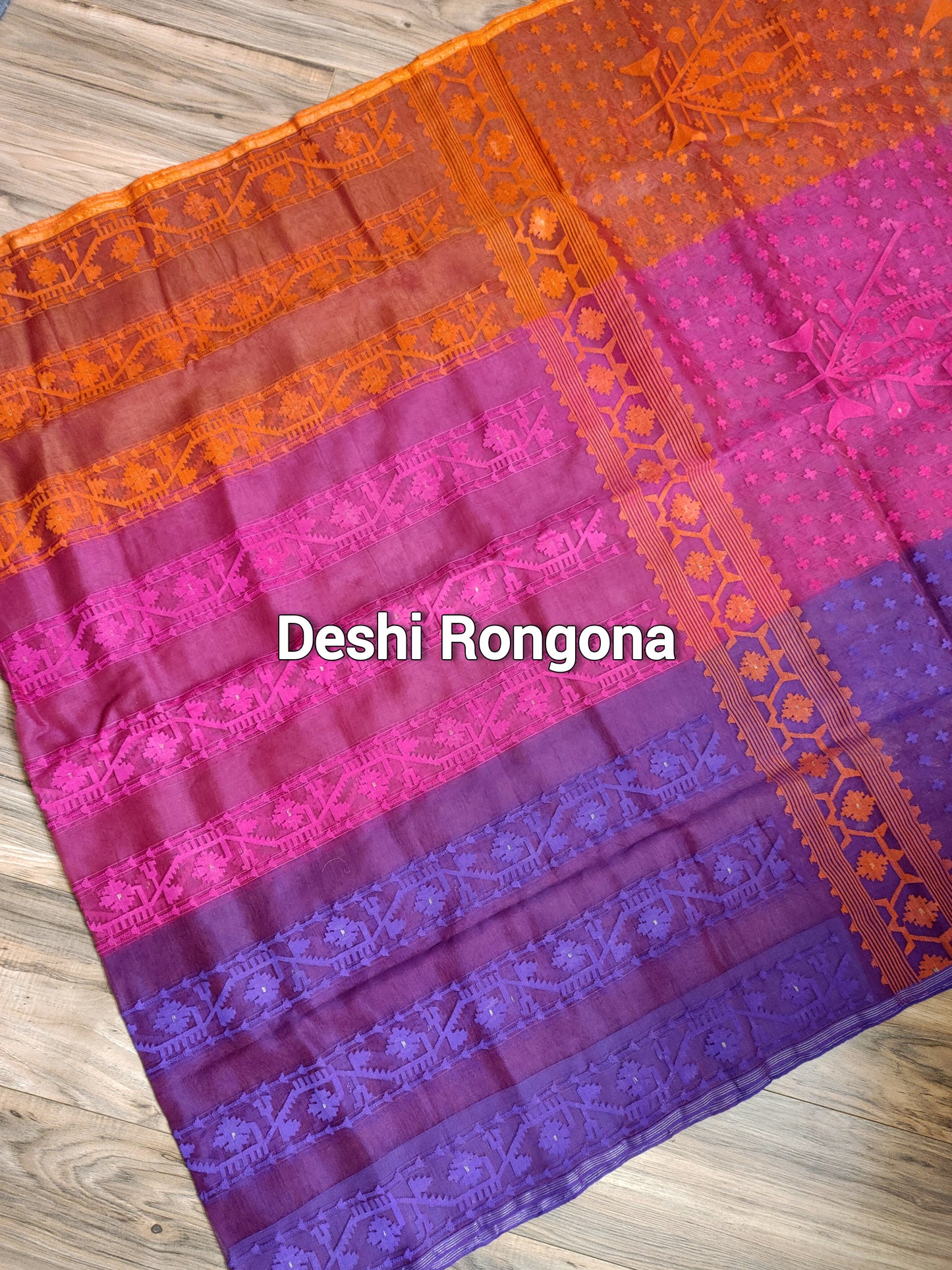 Elegant Magenta Orange Purple Dhakai Jamdani Saree - Handloom Classic