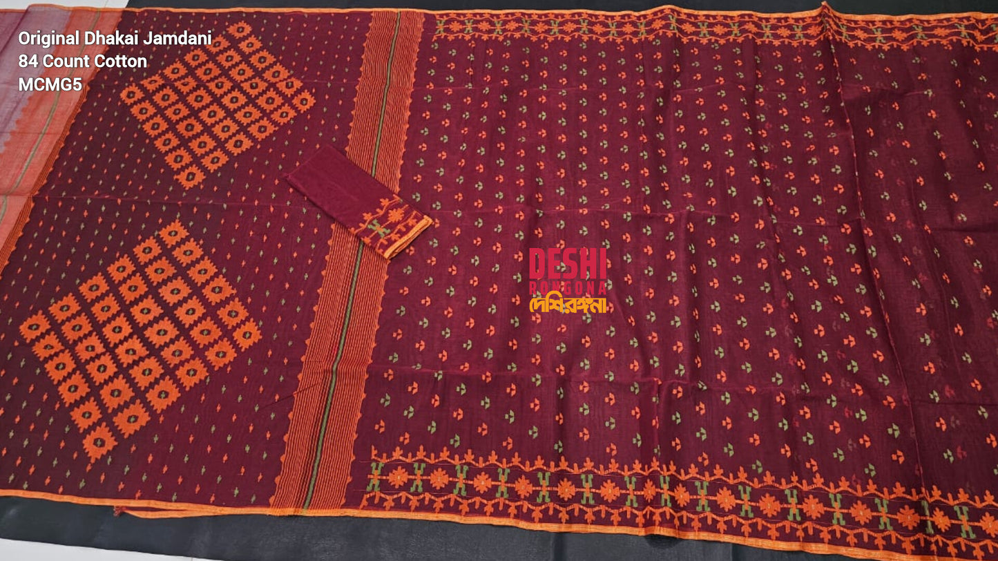 Elegant Pure Cotton Dhakai Jamdani Saree