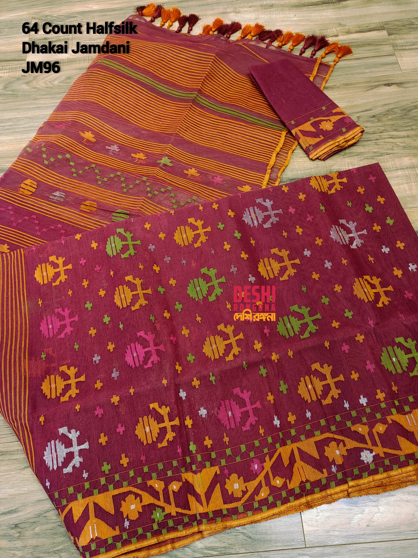 Elegant Original Dhakai Jamdani Saree - Maroon/Orange