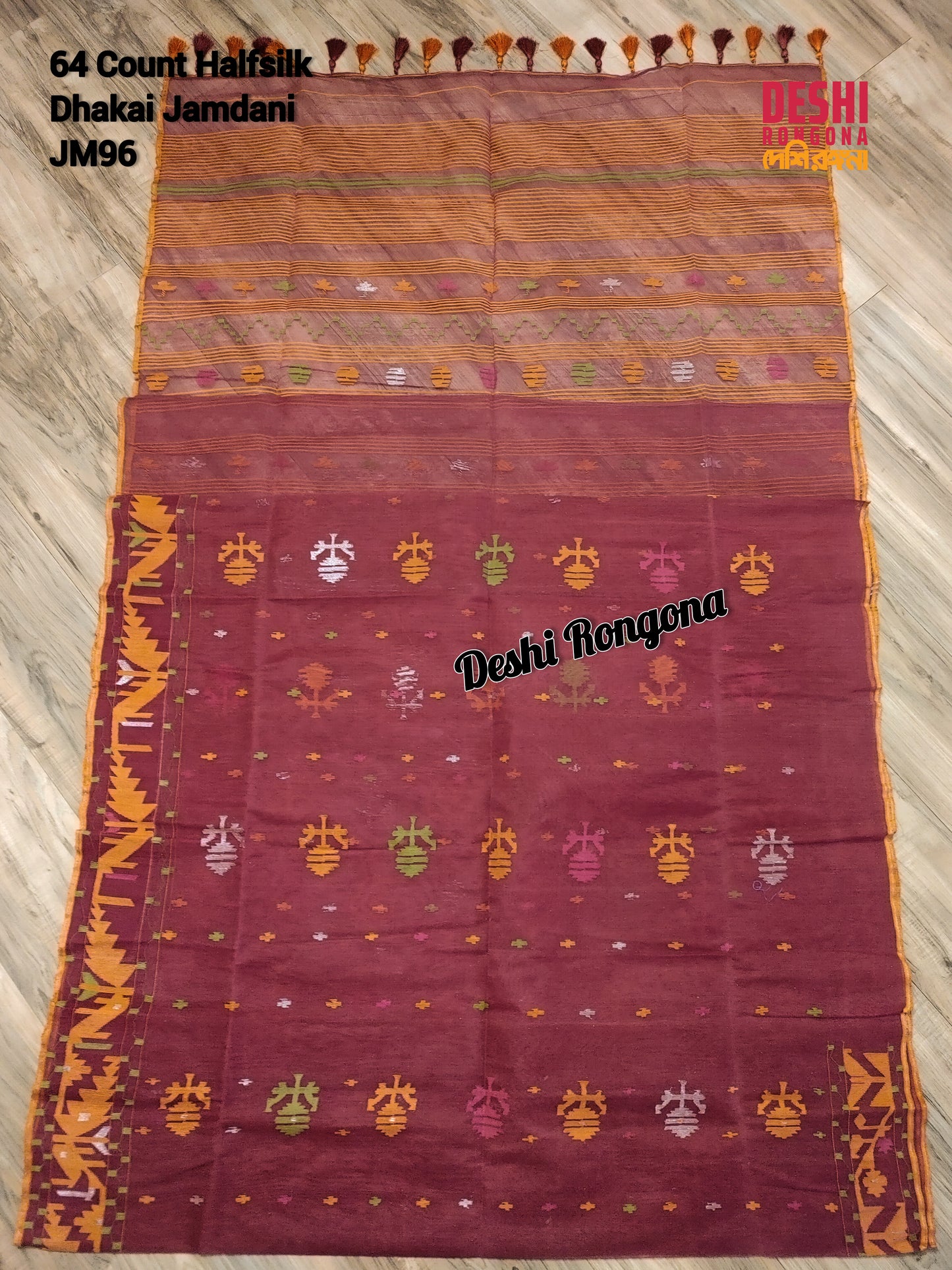 Elegant Original Dhakai Jamdani Saree - Maroon/Orange