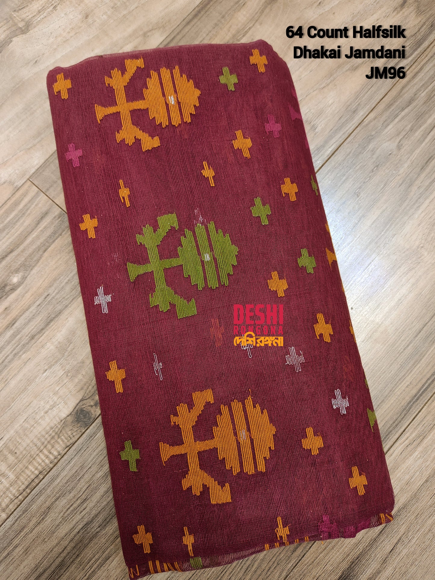 Elegant Original Dhakai Jamdani Saree - Maroon/Orange