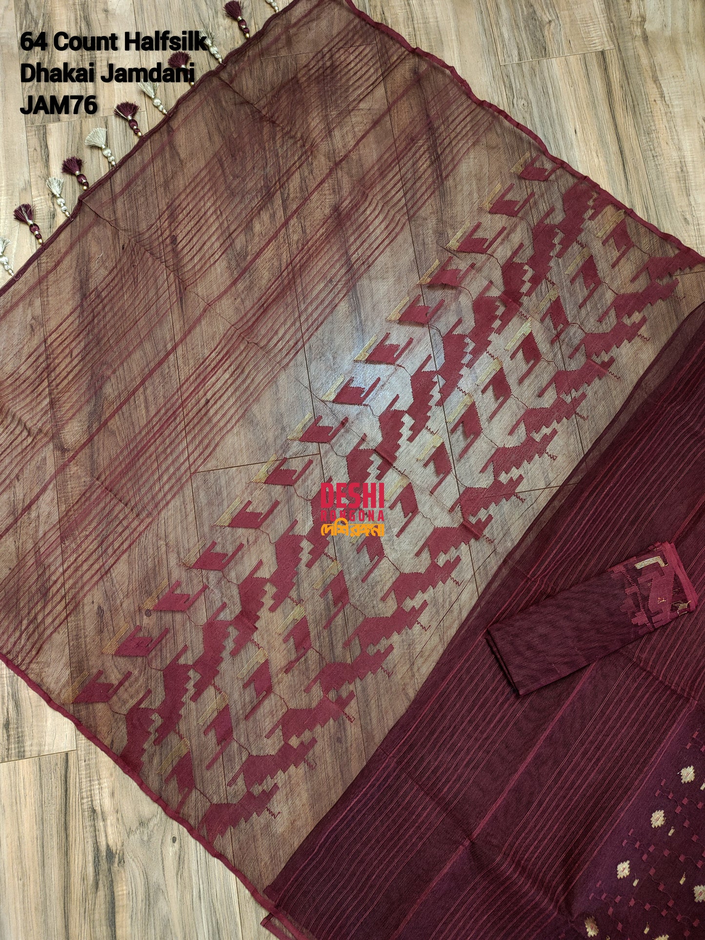 Elegant Maroon Dhakai Jamdani Saree - Handloom Classic