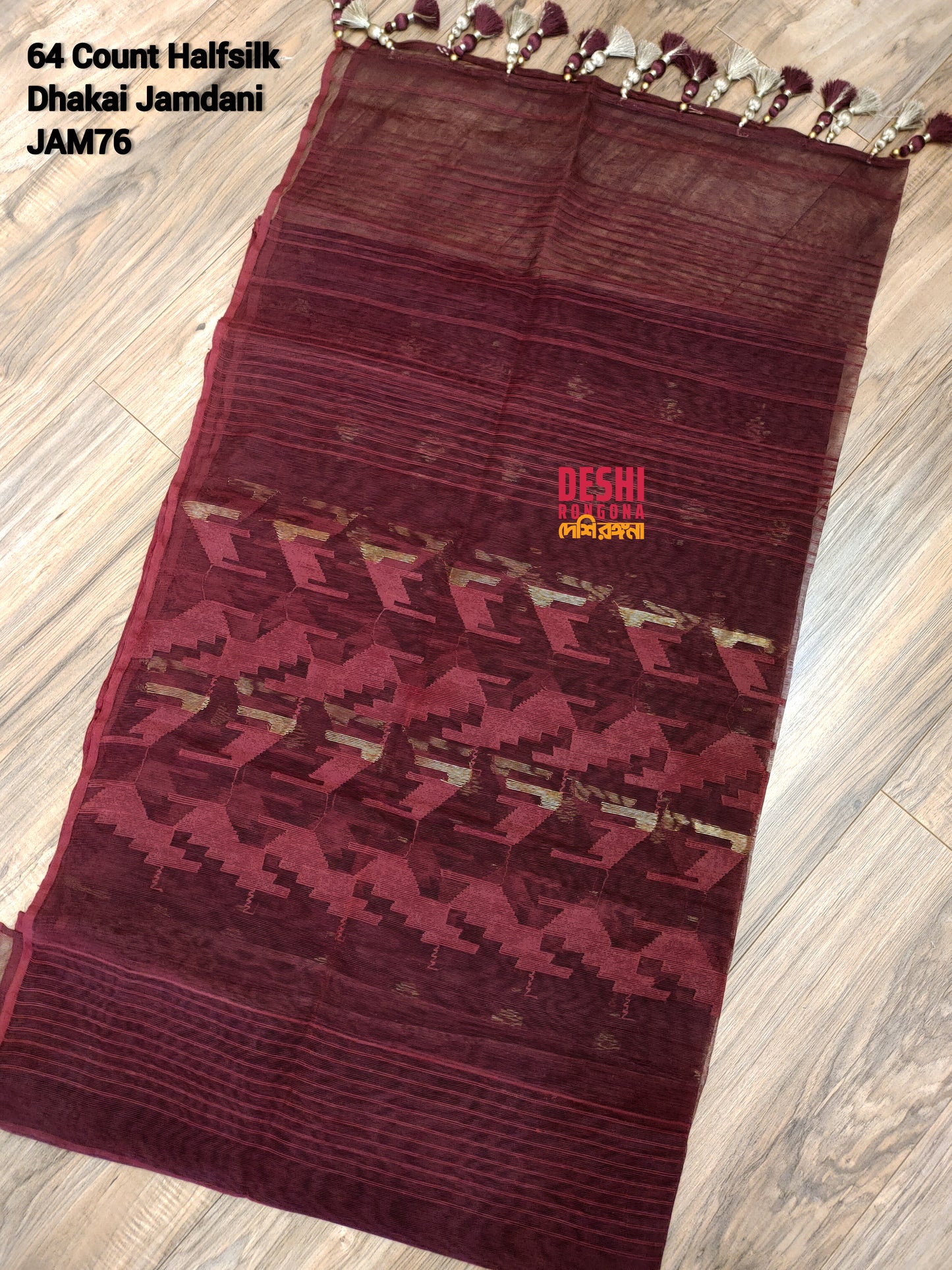 Elegant Maroon Dhakai Jamdani Saree - Handloom Classic