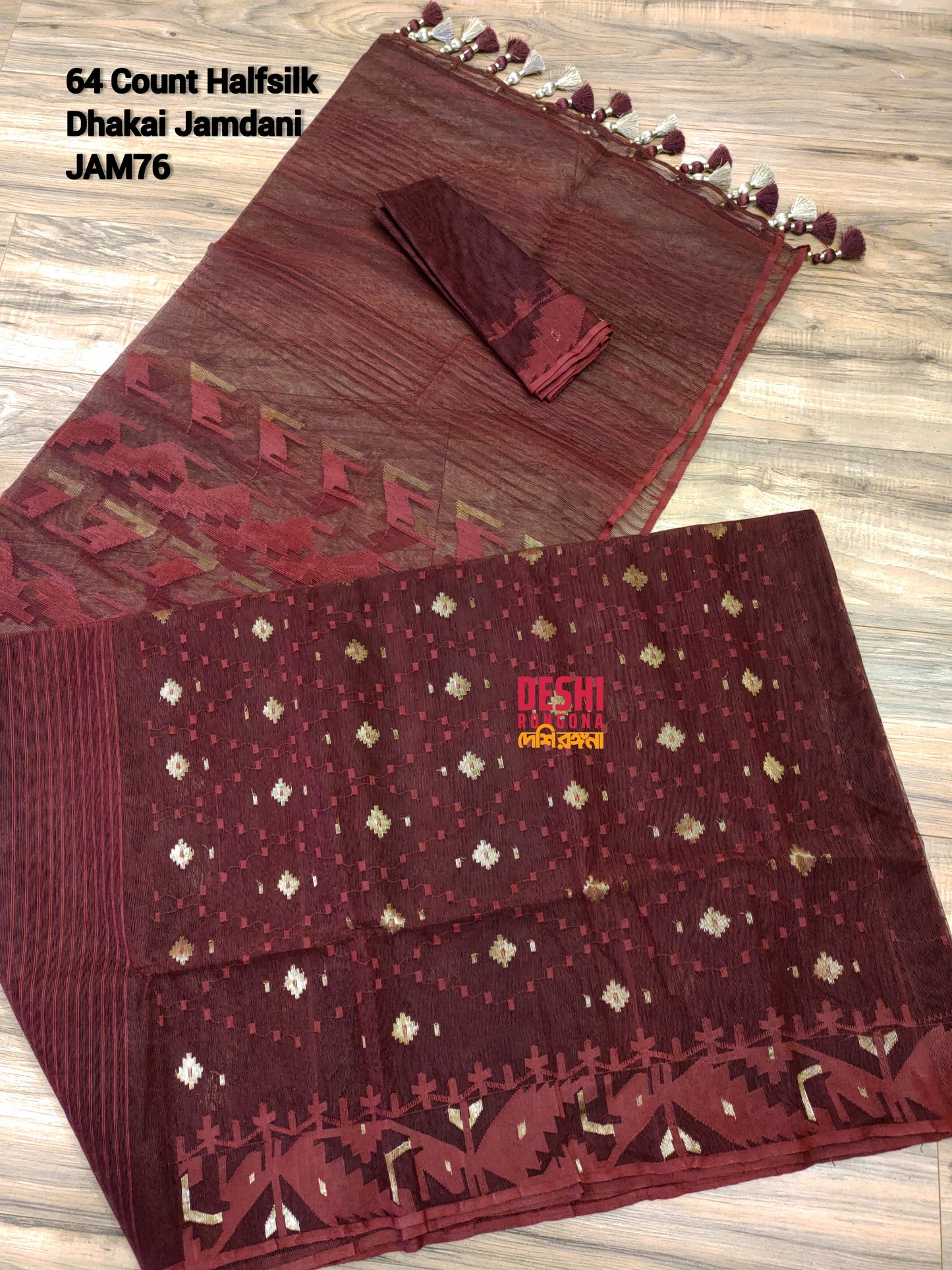 Elegant Maroon Dhakai Jamdani Saree - Handloom Classic