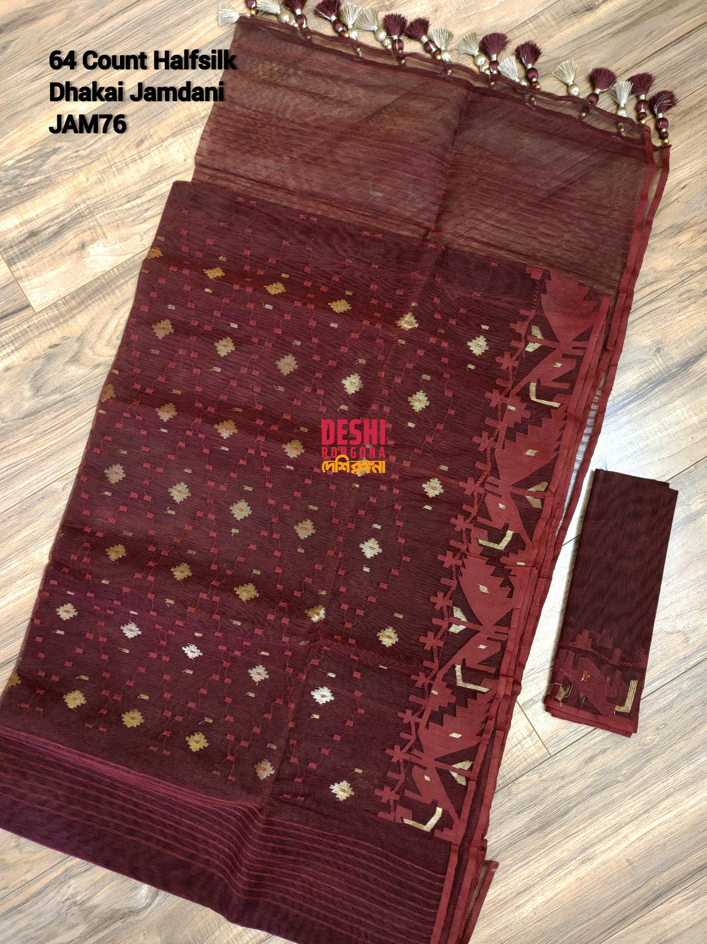 Elegant Maroon Dhakai Jamdani Saree - Handloom Classic