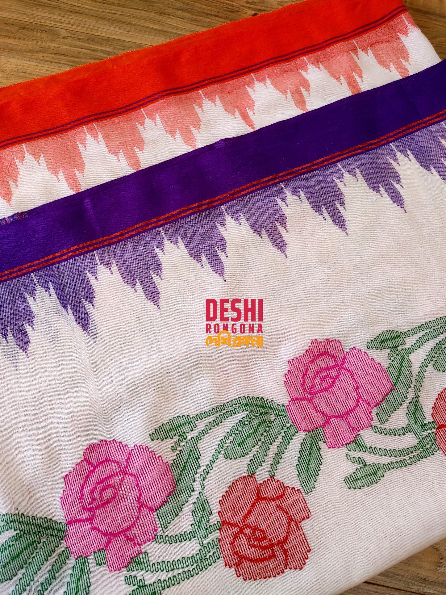 Sylheti Monipuri Handwoven Cotton Saree with Tajmahal Border
