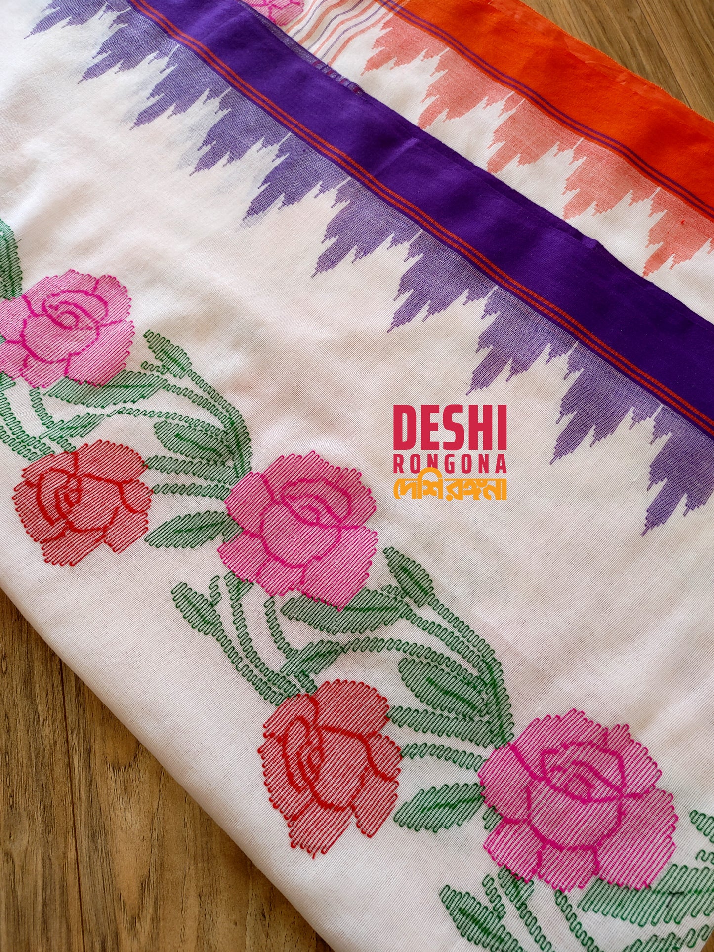 Sylheti Monipuri Handwoven Cotton Saree with Tajmahal Border