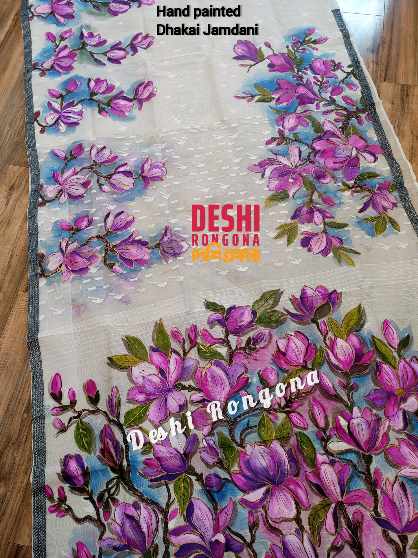 Handpainted Jamdani, Original Dhakai Saree | Pink Magnolia Theme