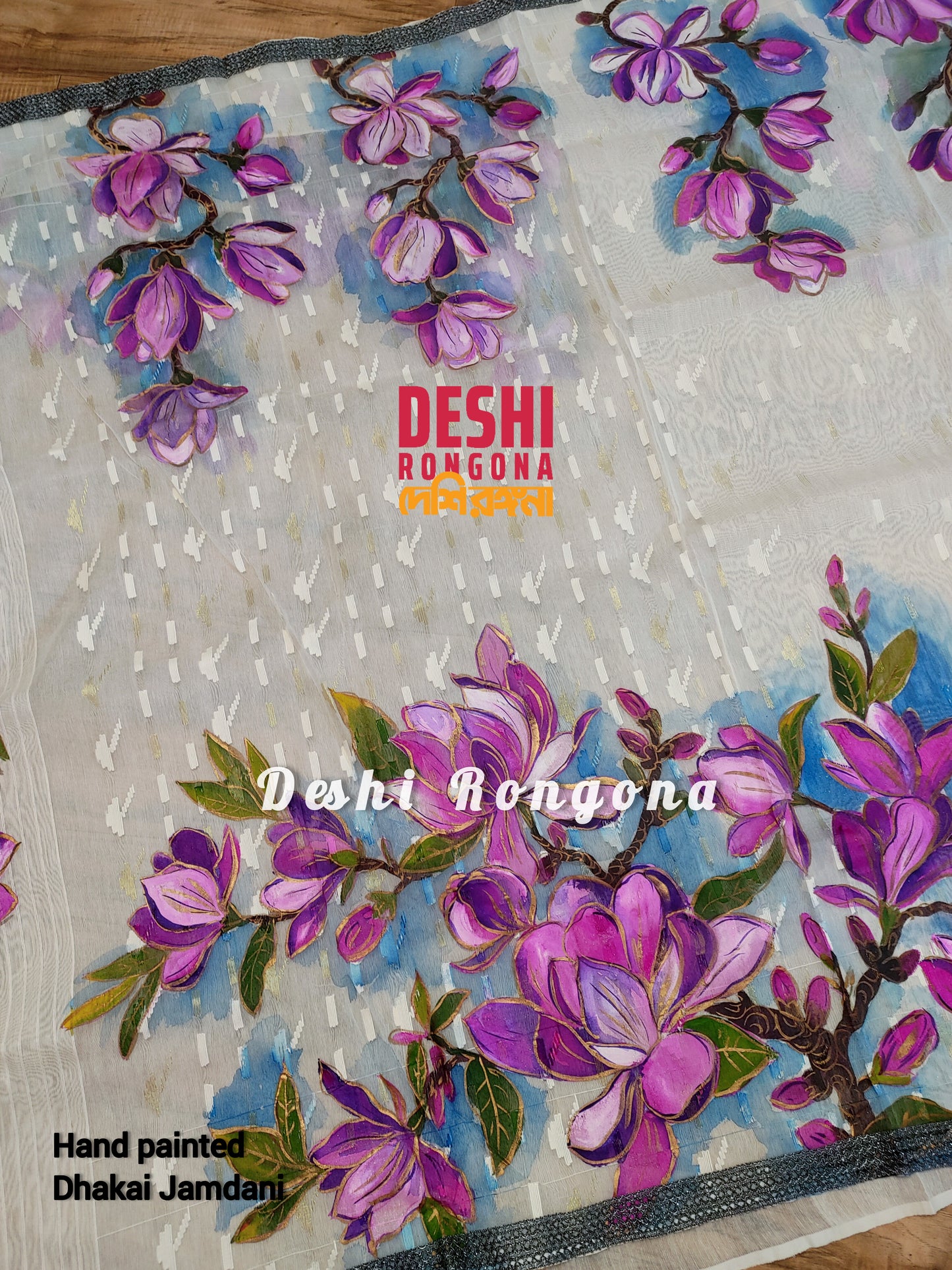 Handpainted Jamdani, Original Dhakai Saree | Pink Magnolia Theme