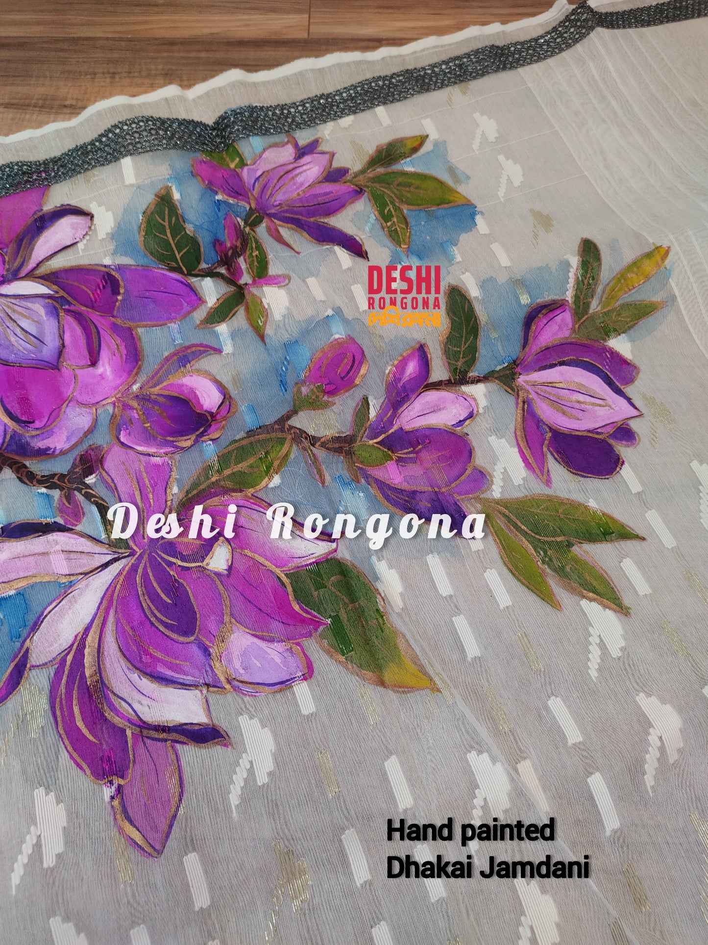 Handpainted Jamdani, Original Dhakai Saree | Pink Magnolia Theme