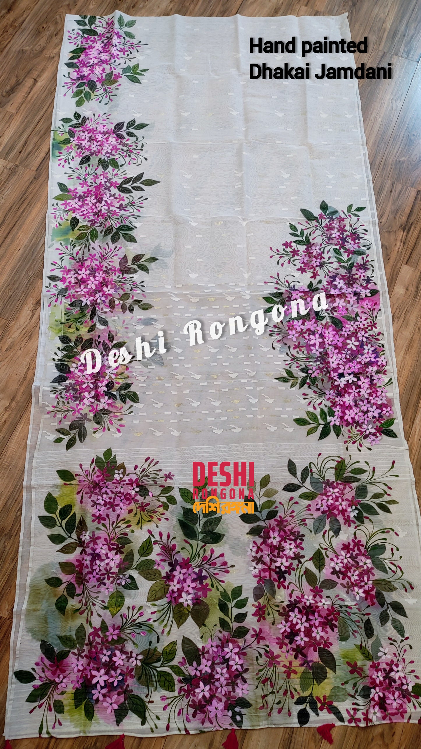 Handpainted Jamdani, Original Dhakai Saree | Madhobi (honeysuckle) Theme