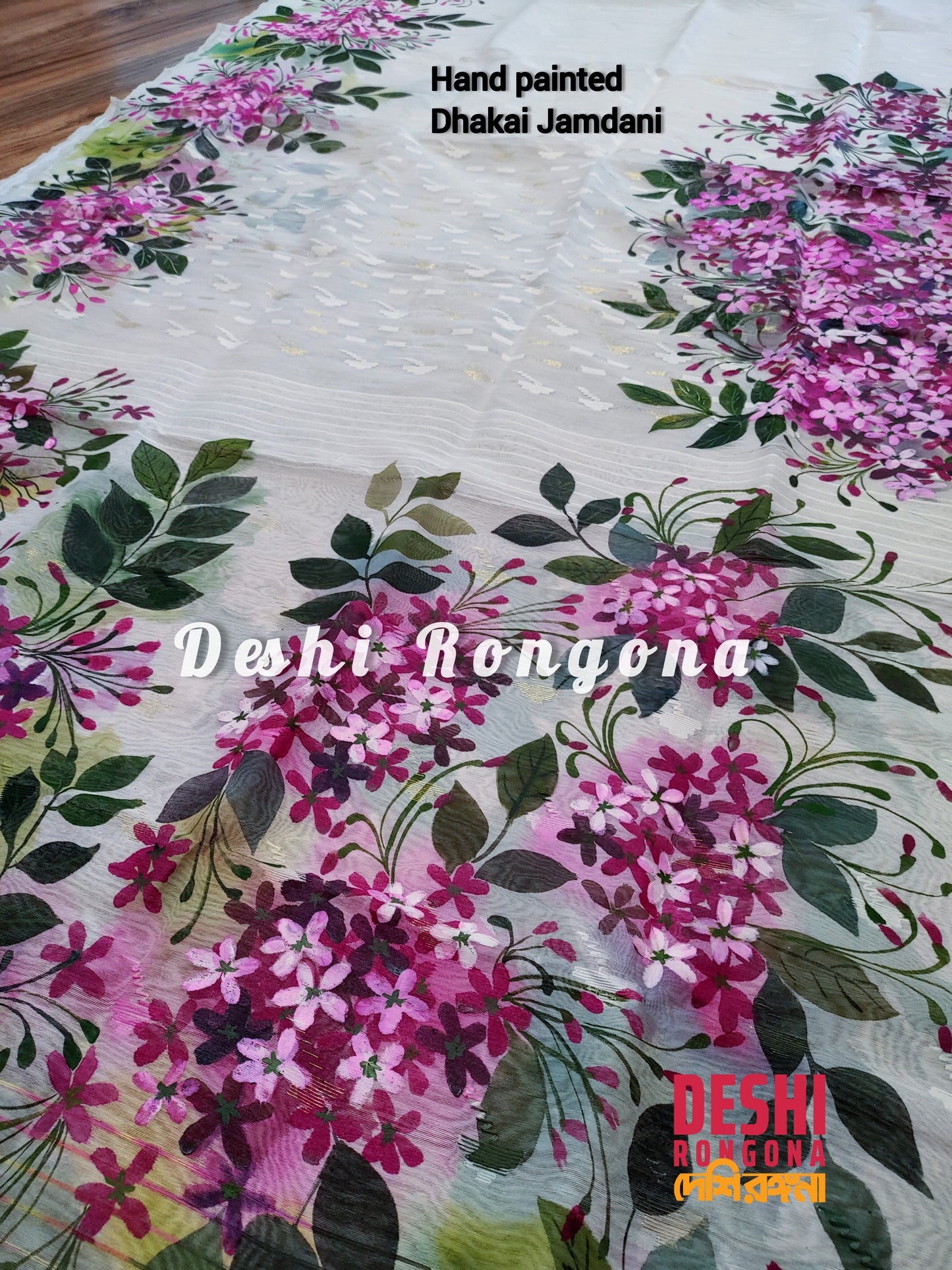 Handpainted Jamdani, Original Dhakai Saree | Madhobi (honeysuckle) Theme