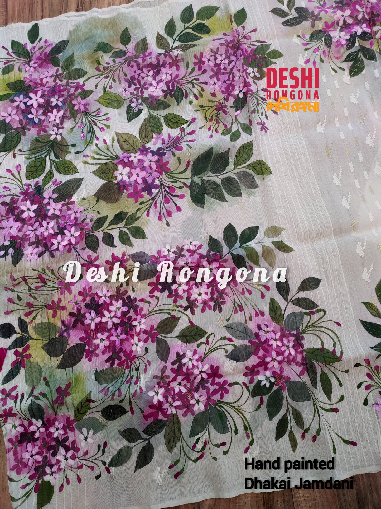 Handpainted Jamdani, Original Dhakai Saree | Madhobi (honeysuckle) Theme