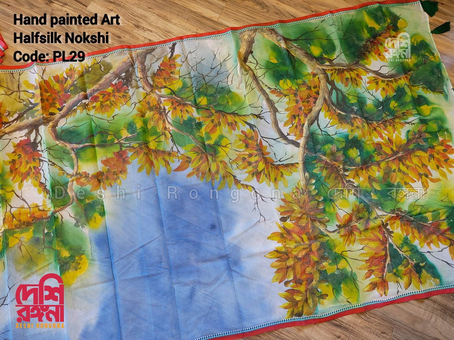 Butea Bloom Nokshi Saree – Handpainted Halfsilk