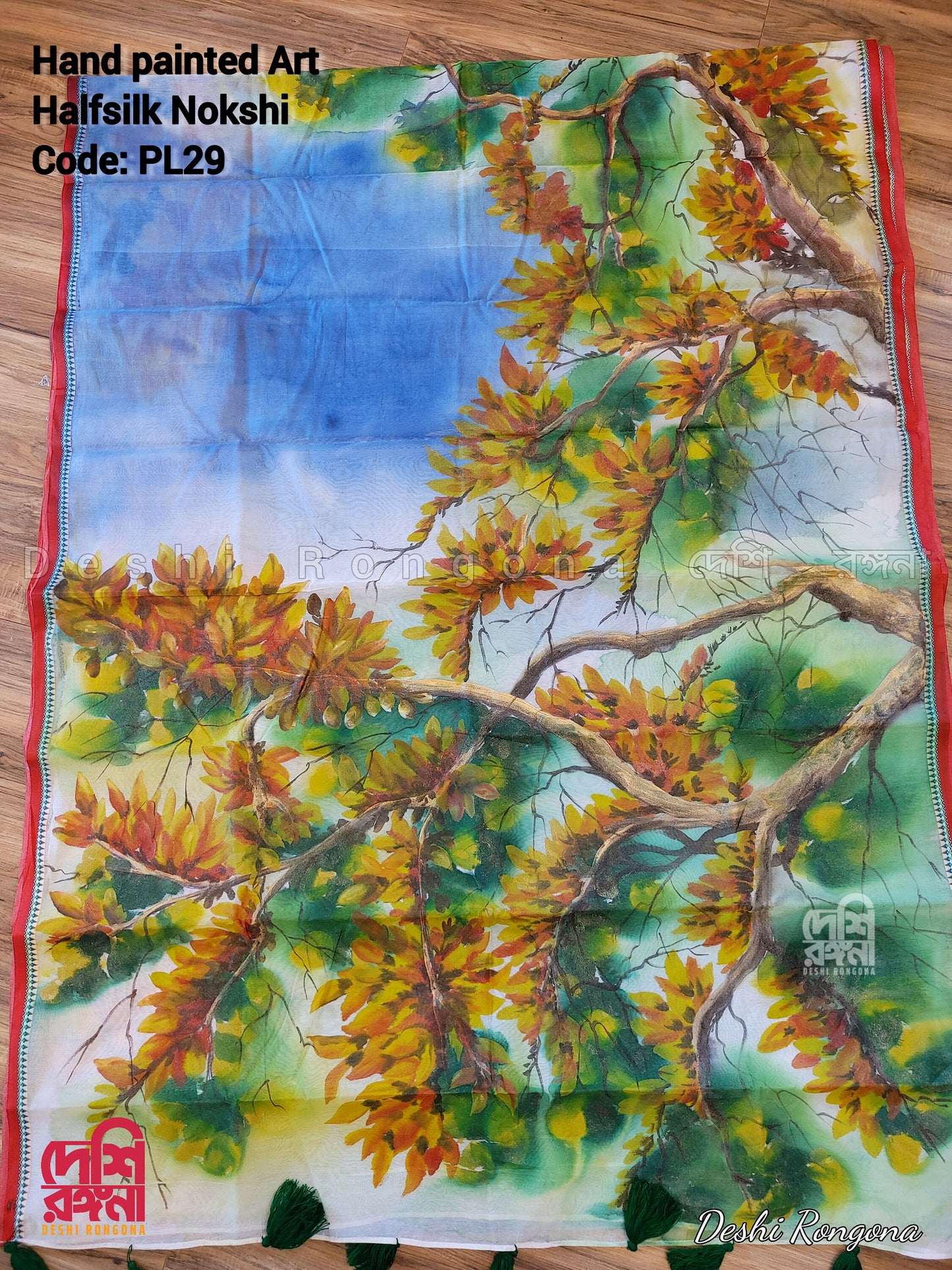 Butea Bloom Nokshi Saree – Handpainted Halfsilk