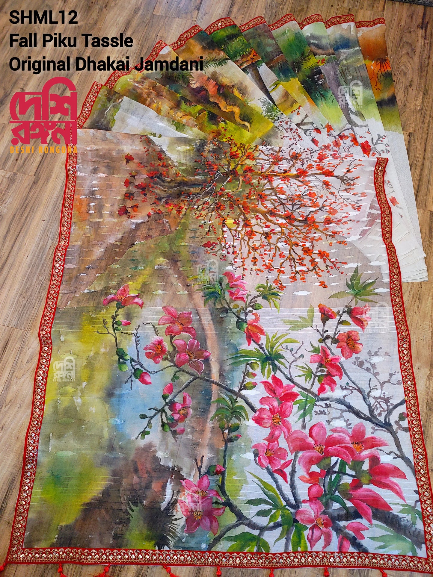 Bombax Orchard Jamdani – Handpainted Halfsilk Saree
