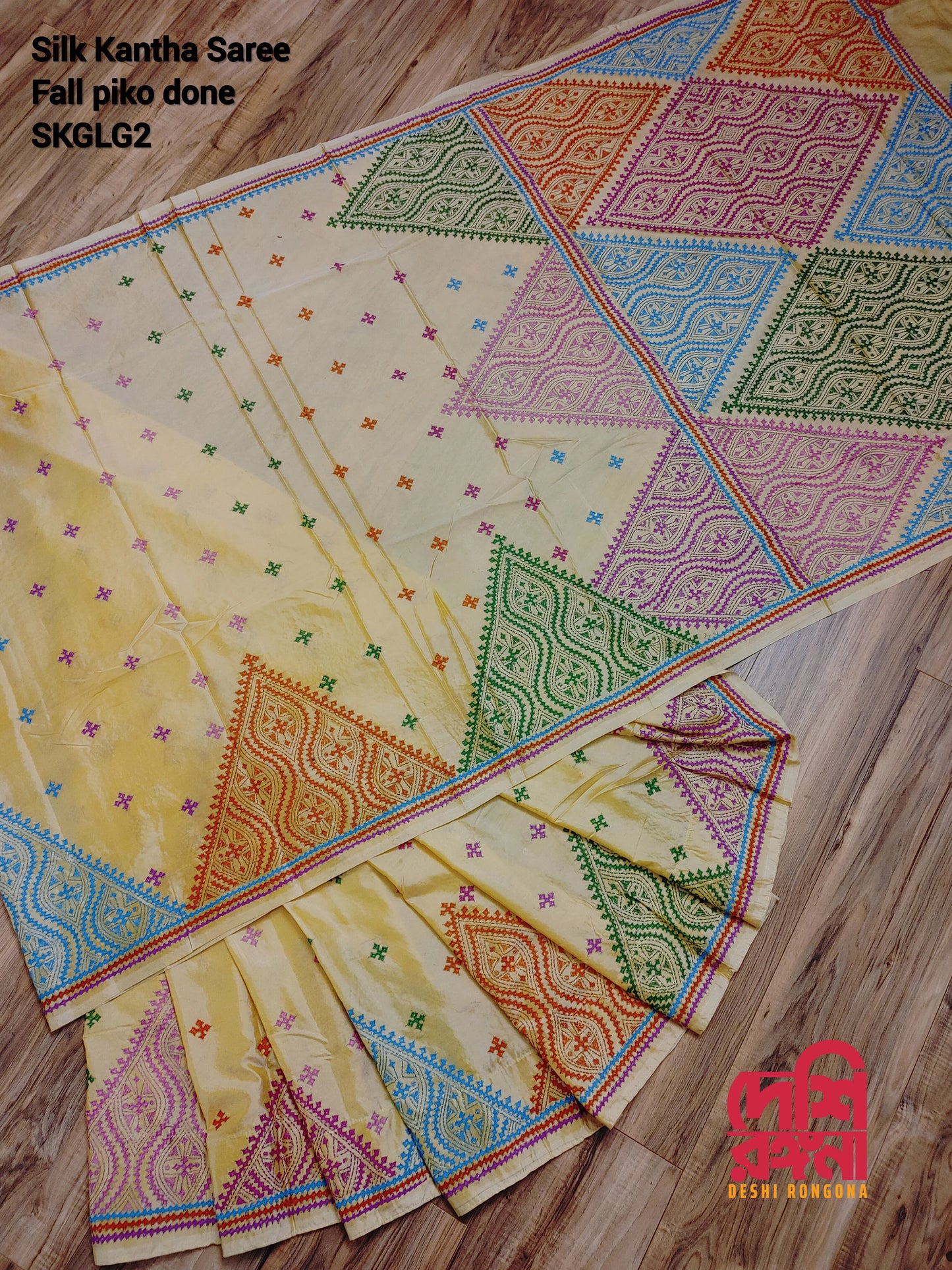 Bangalore Silk Kutch Work Saree- Butter Cream Color