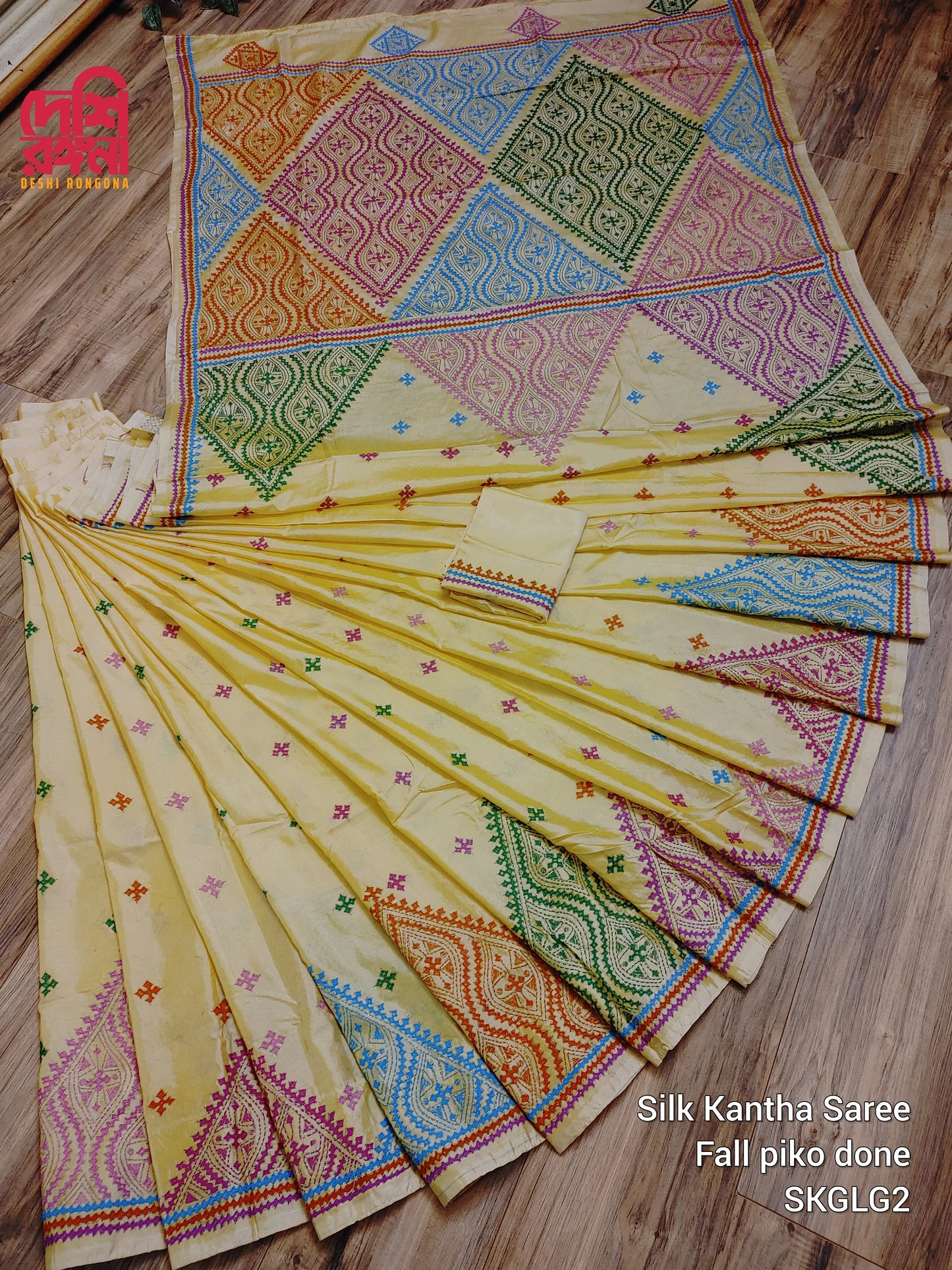 Bangalore Silk Kutch Work Saree- Butter Cream Color