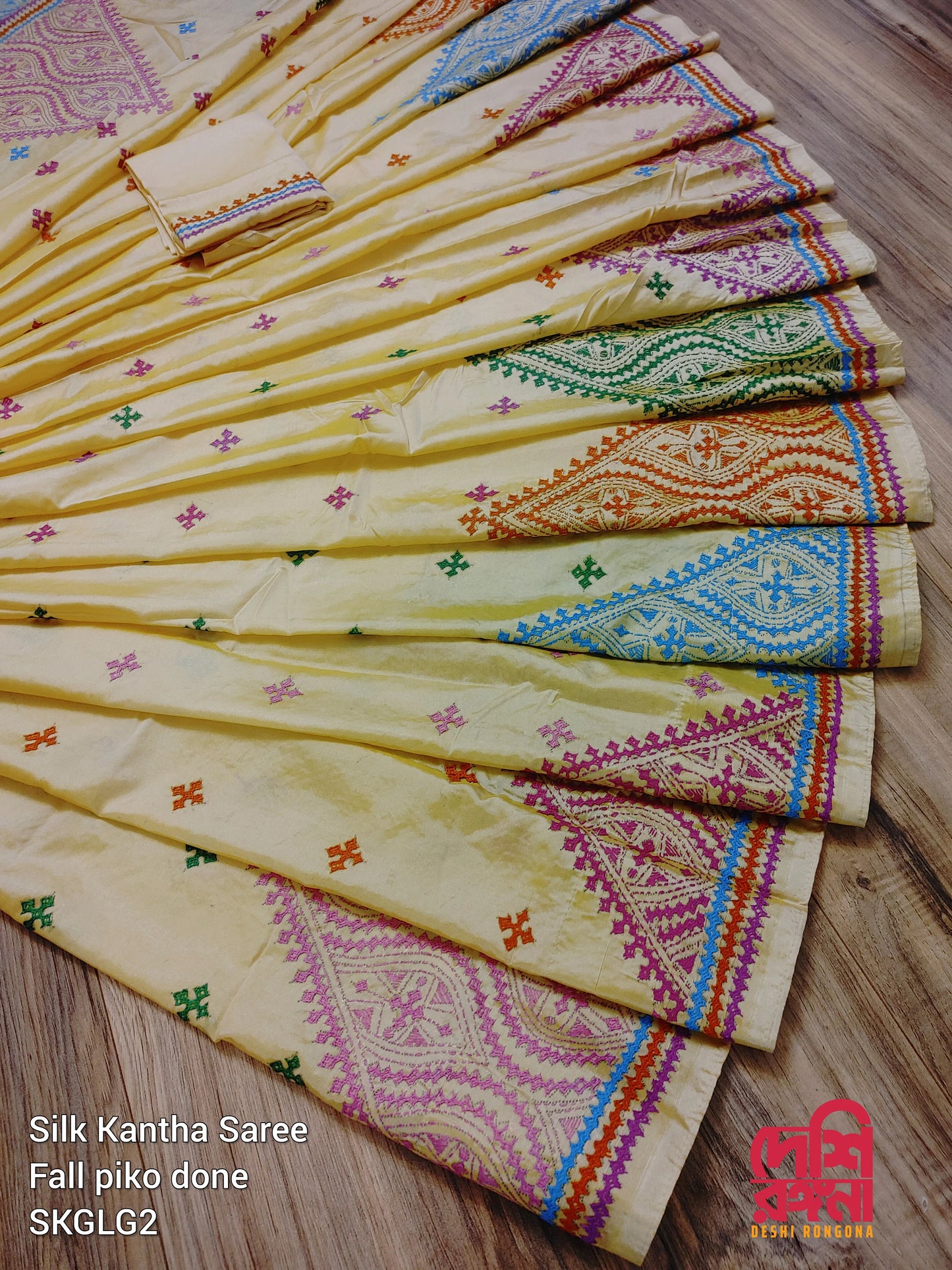 Bangalore Silk Kutch Work Saree- Butter Cream Color
