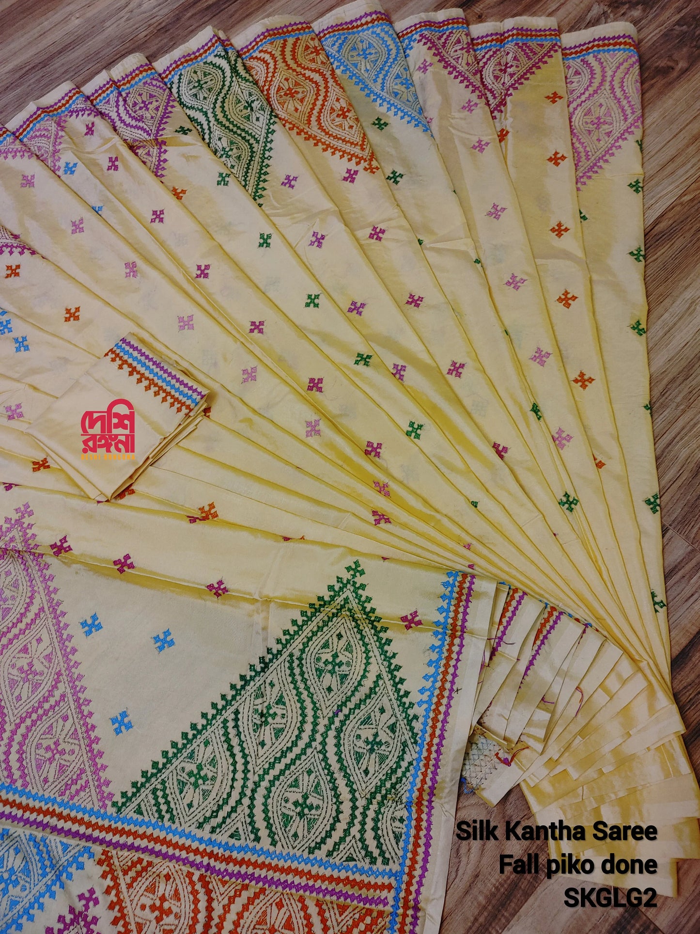 Bangalore Silk Kutch Work Saree- Butter Cream Color