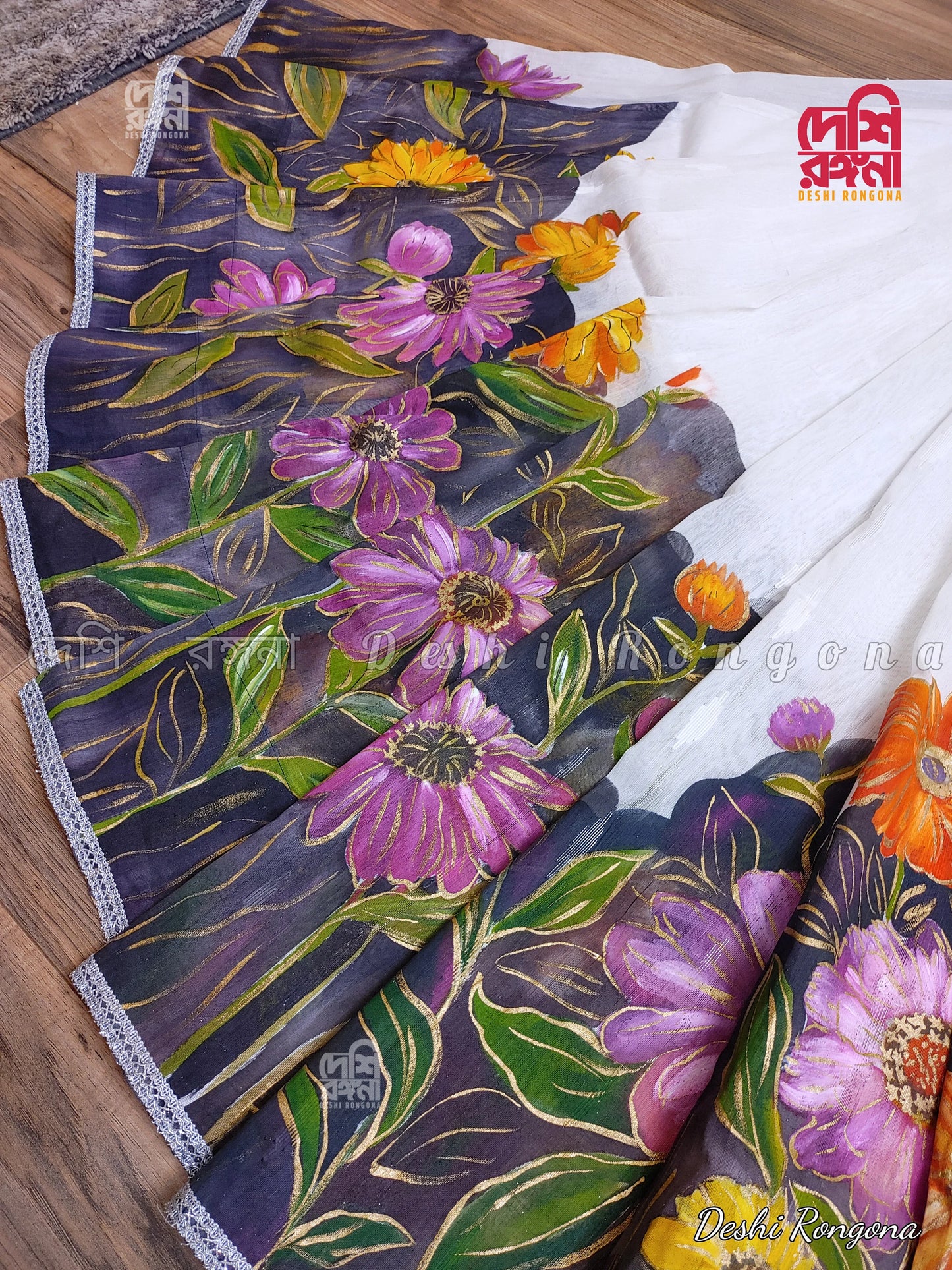Handpainted Jamdani – Multi Zinnia Theme Saree