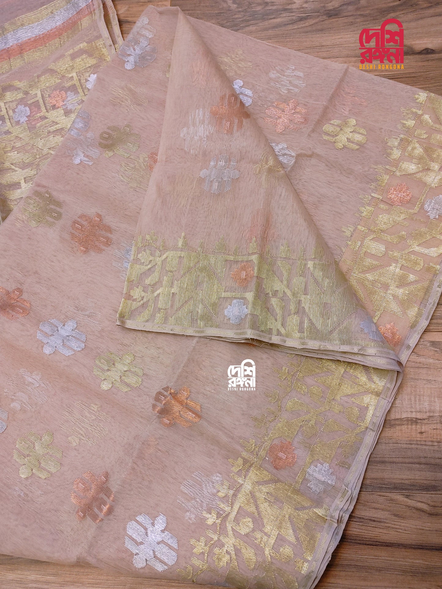 Handwoven Dhakai Jamdani Saree – Light Mauve Halfsilk with Zari