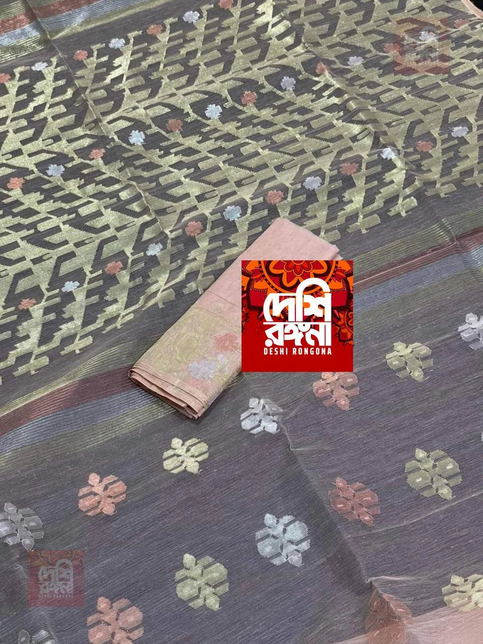 Handwoven Dhakai Jamdani Saree – Light Mauve Halfsilk with Zari