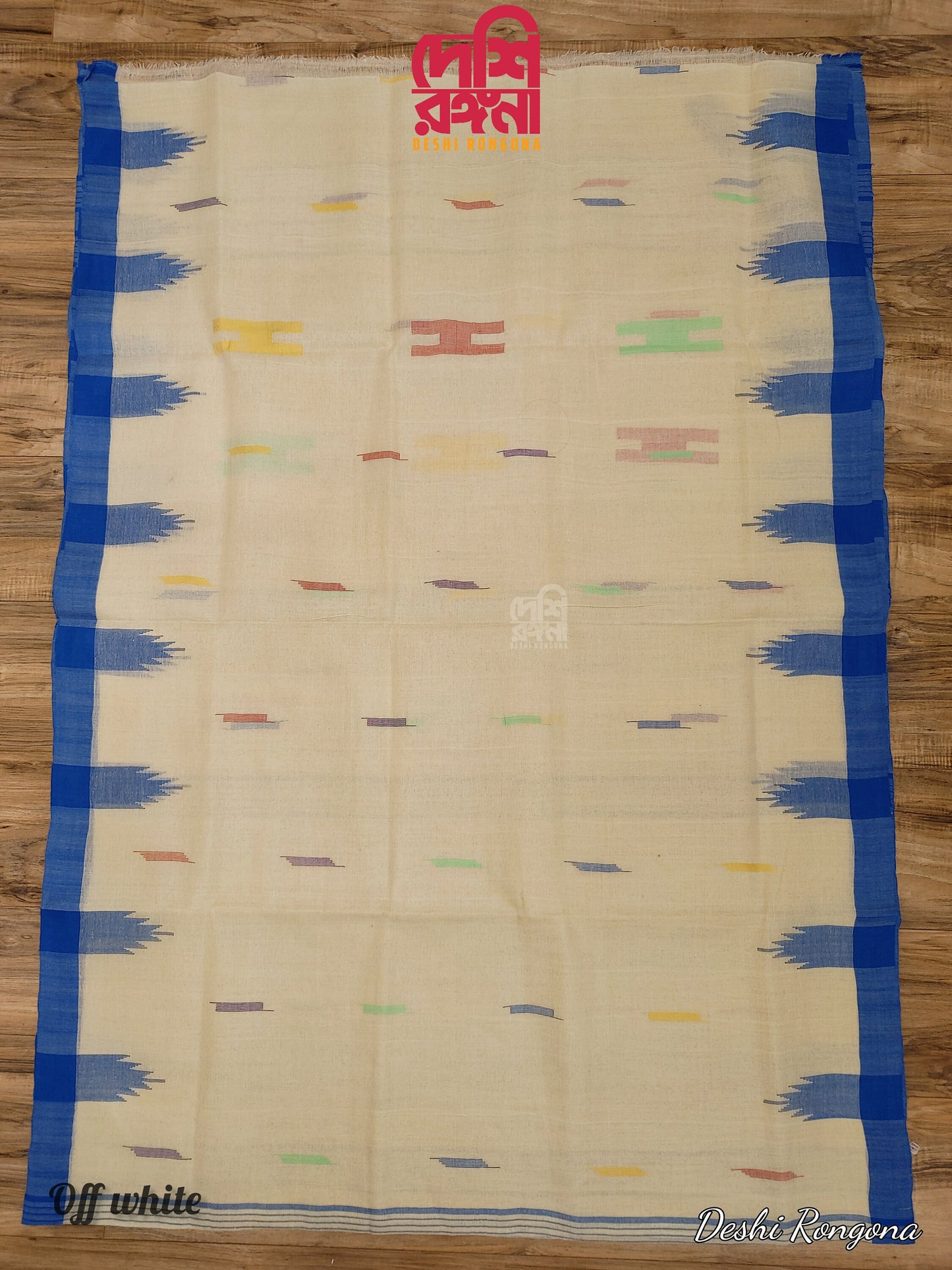 Sylheti Monipuri Handwoven Saree – Off White & Blue Border