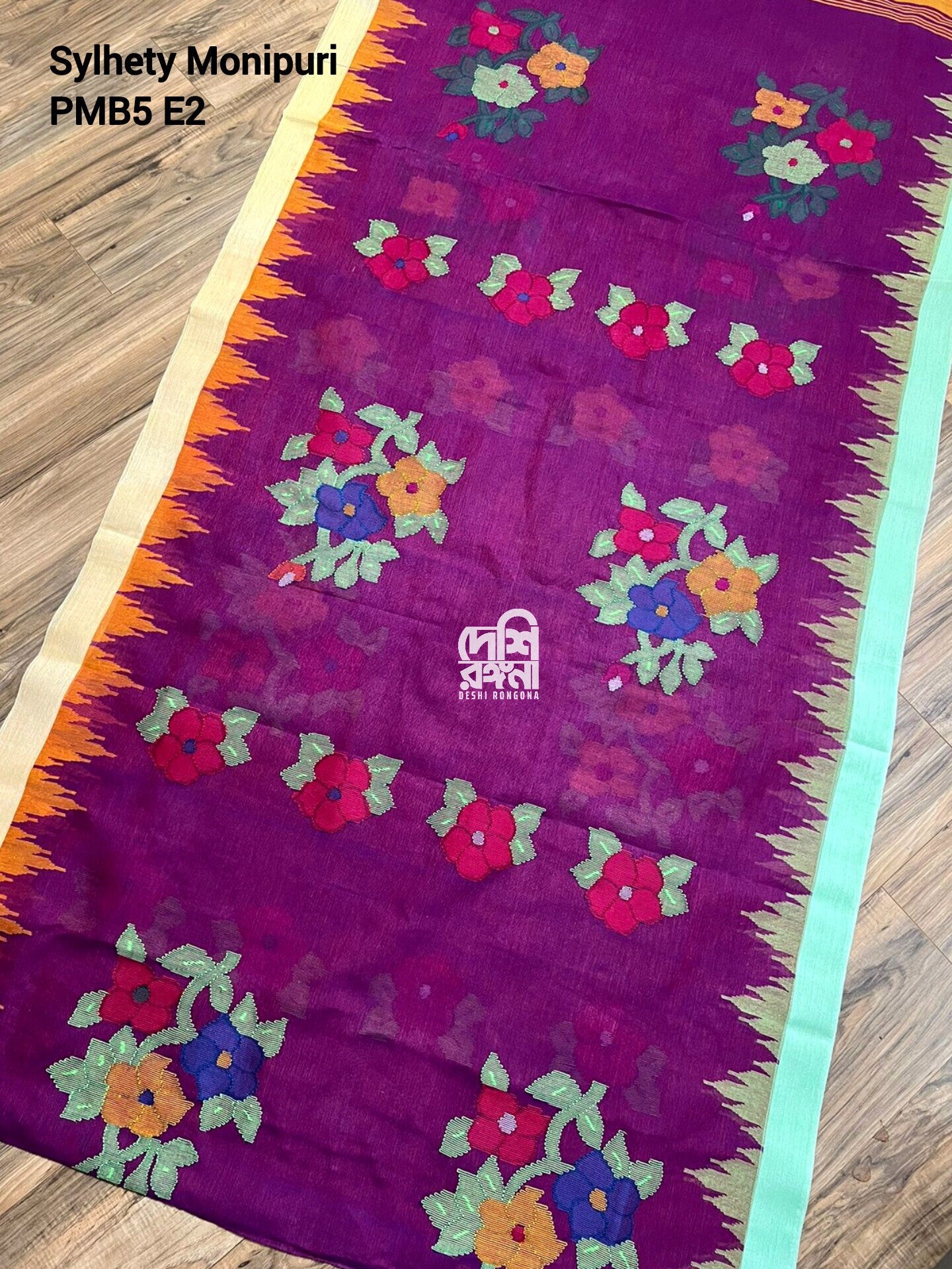 Sylheti Monipuri Handwoven Cotton Saree – Purple Plum Ganga Jamuna
