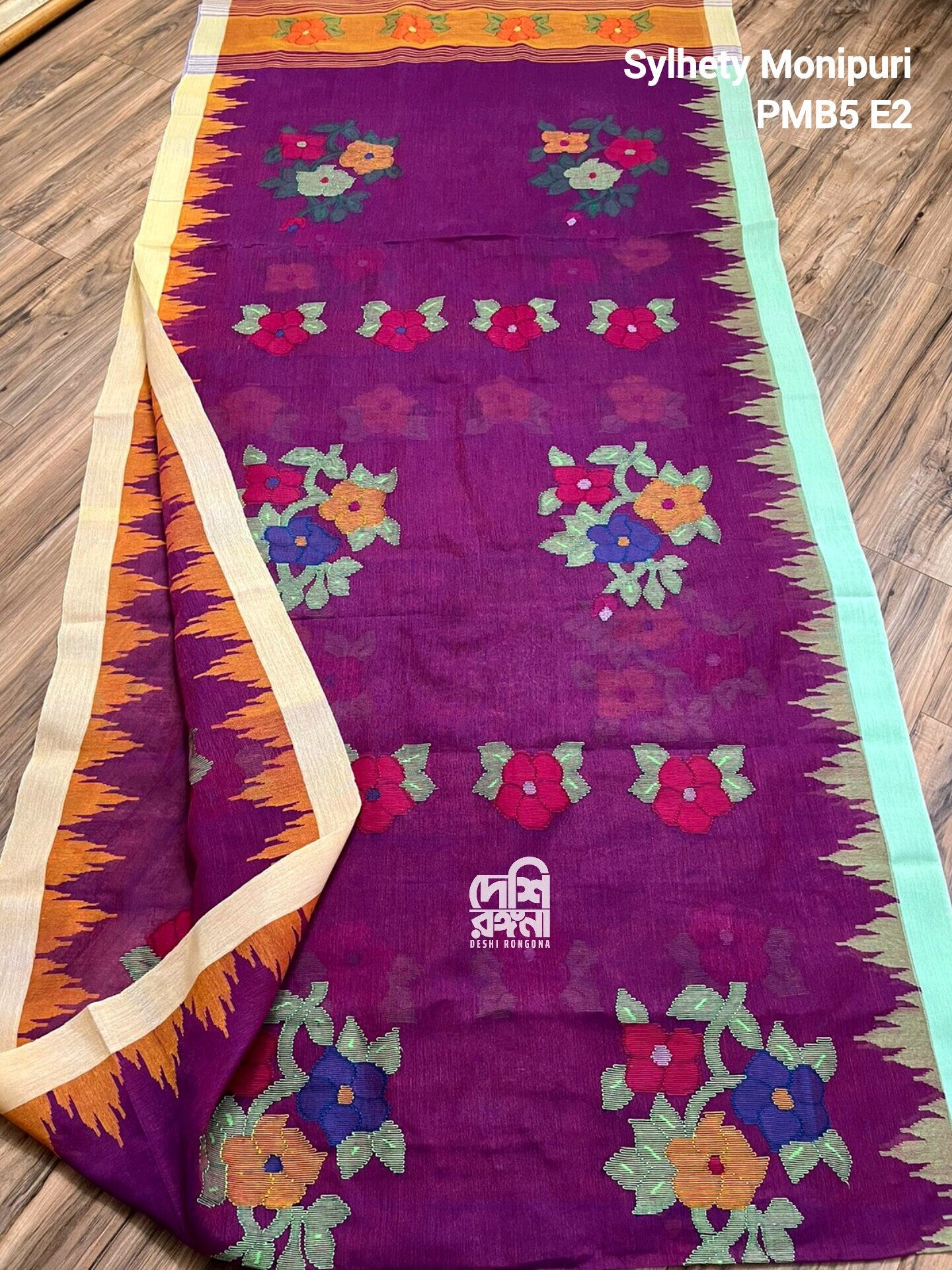 Sylheti Monipuri Handwoven Cotton Saree – Purple Plum Ganga Jamuna