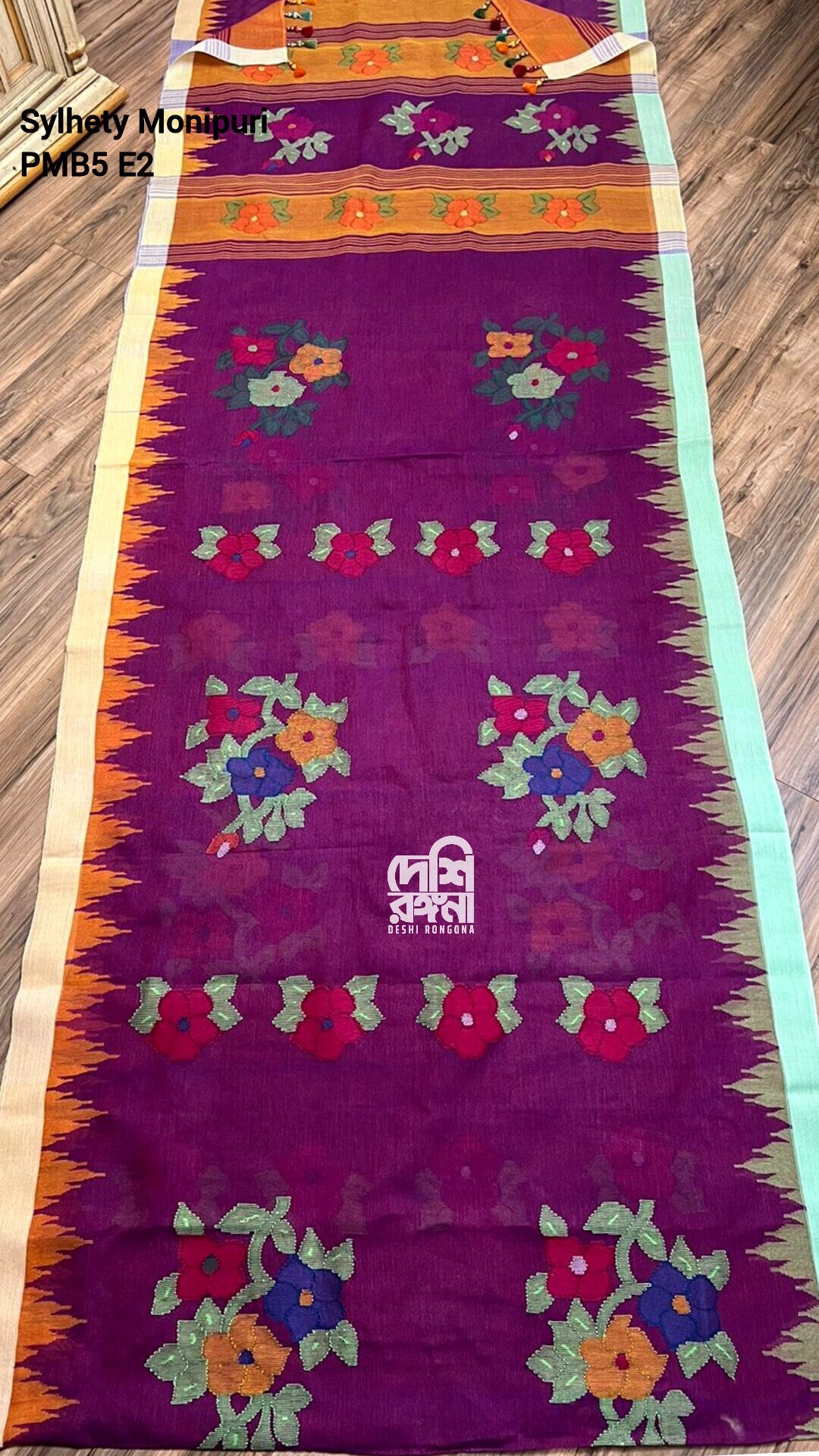 Sylheti Monipuri Handwoven Cotton Saree – Purple Plum Ganga Jamuna