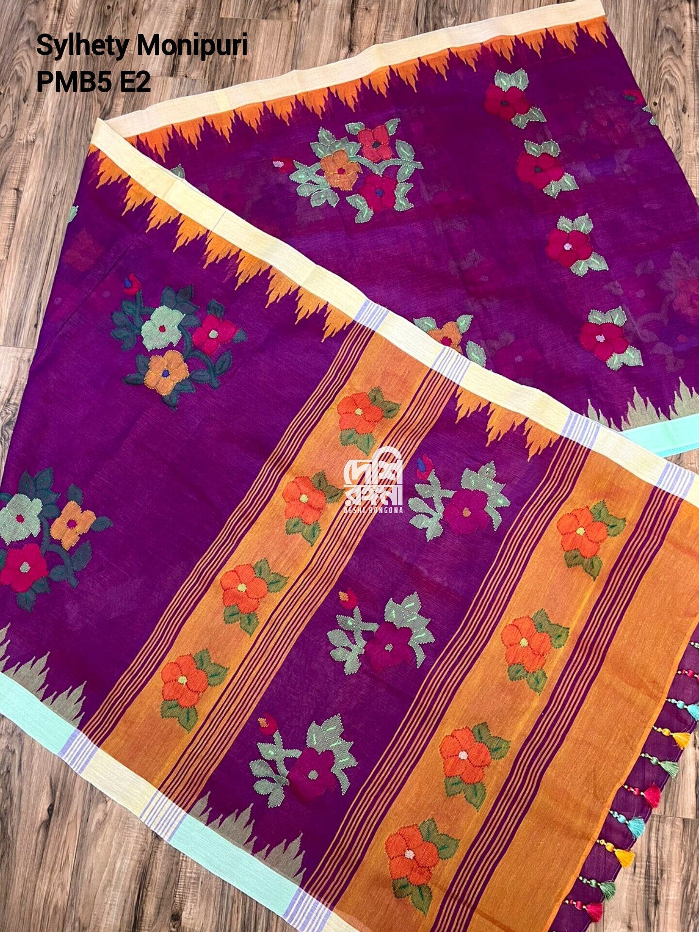 Sylheti Monipuri Handwoven Cotton Saree – Purple Plum Ganga Jamuna