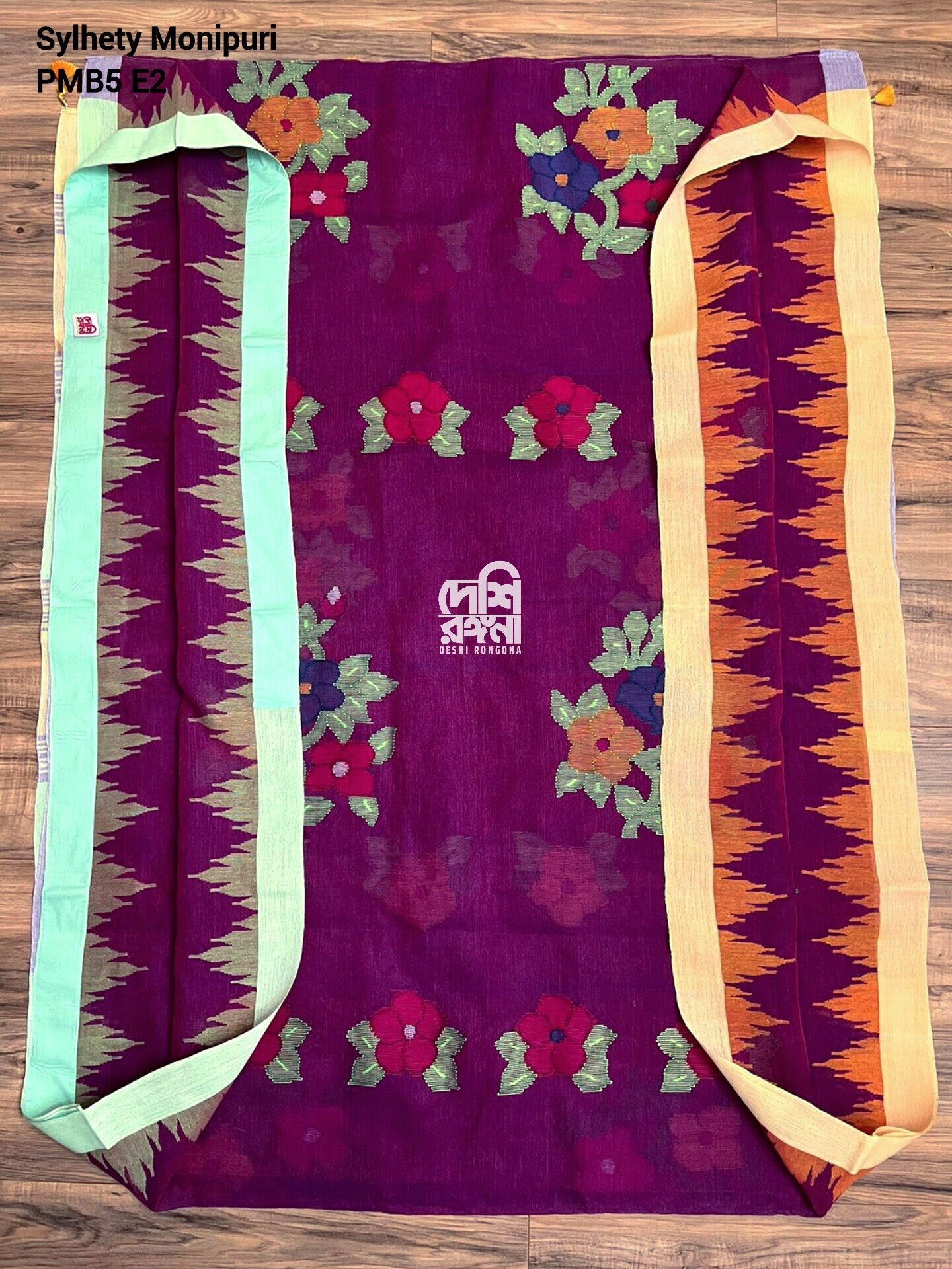 Sylheti Monipuri Handwoven Cotton Saree – Purple Plum Ganga Jamuna