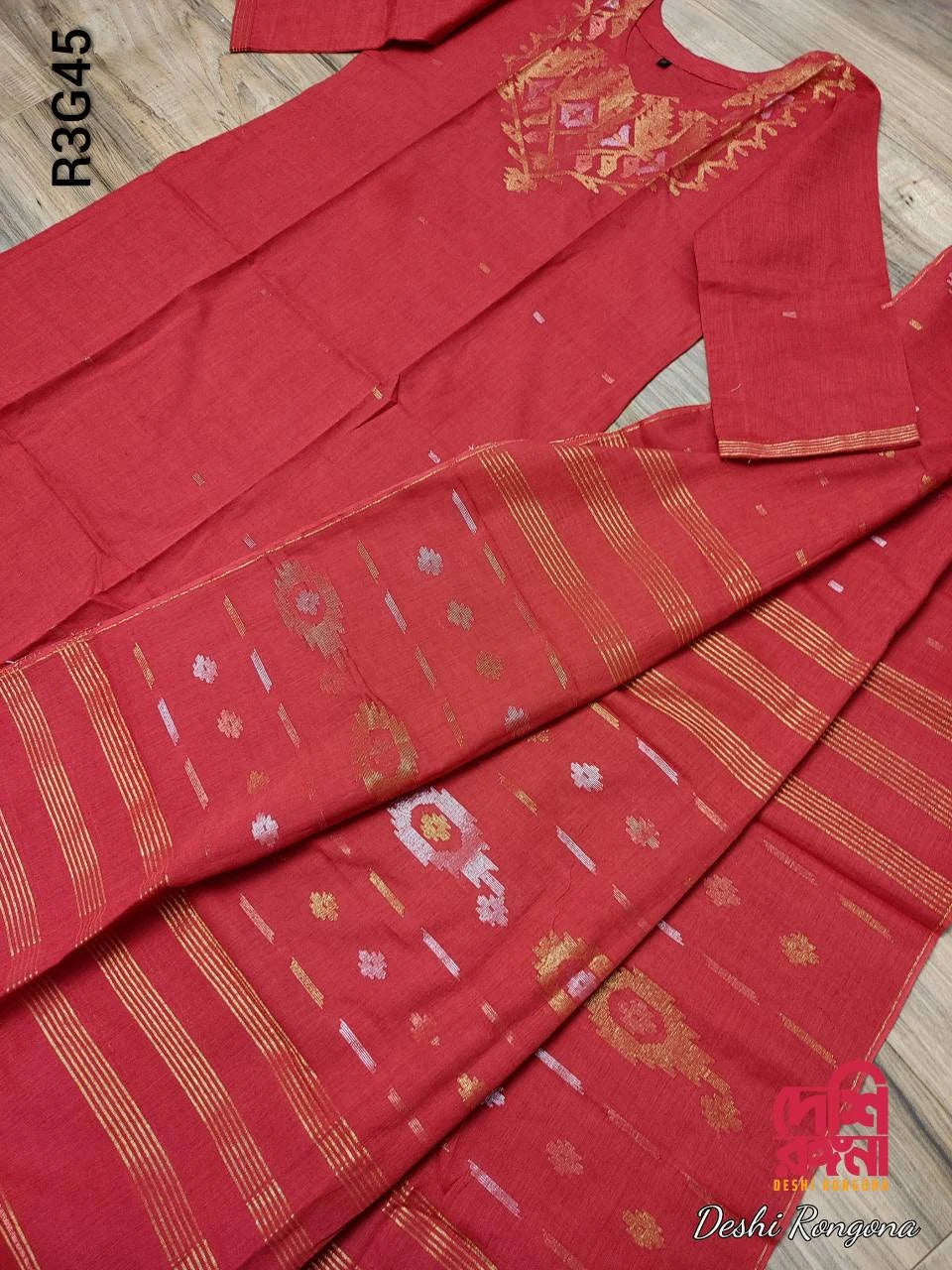 Exclusive Handloom Dhakai Jamdani Cotton 2 piece dress